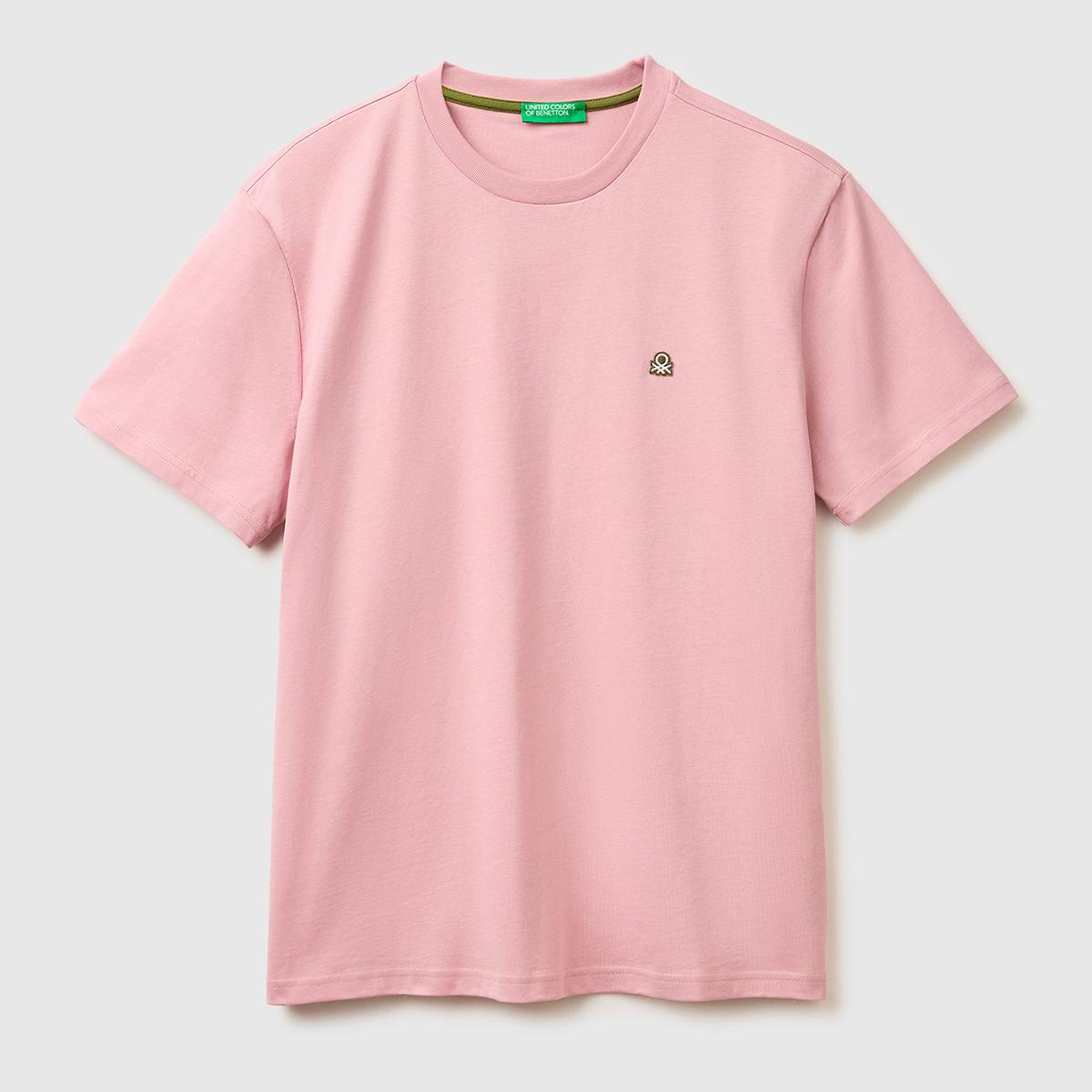 Erkek Pembe %100 Koton Logolu Bisiklet Yaka T-Shirt