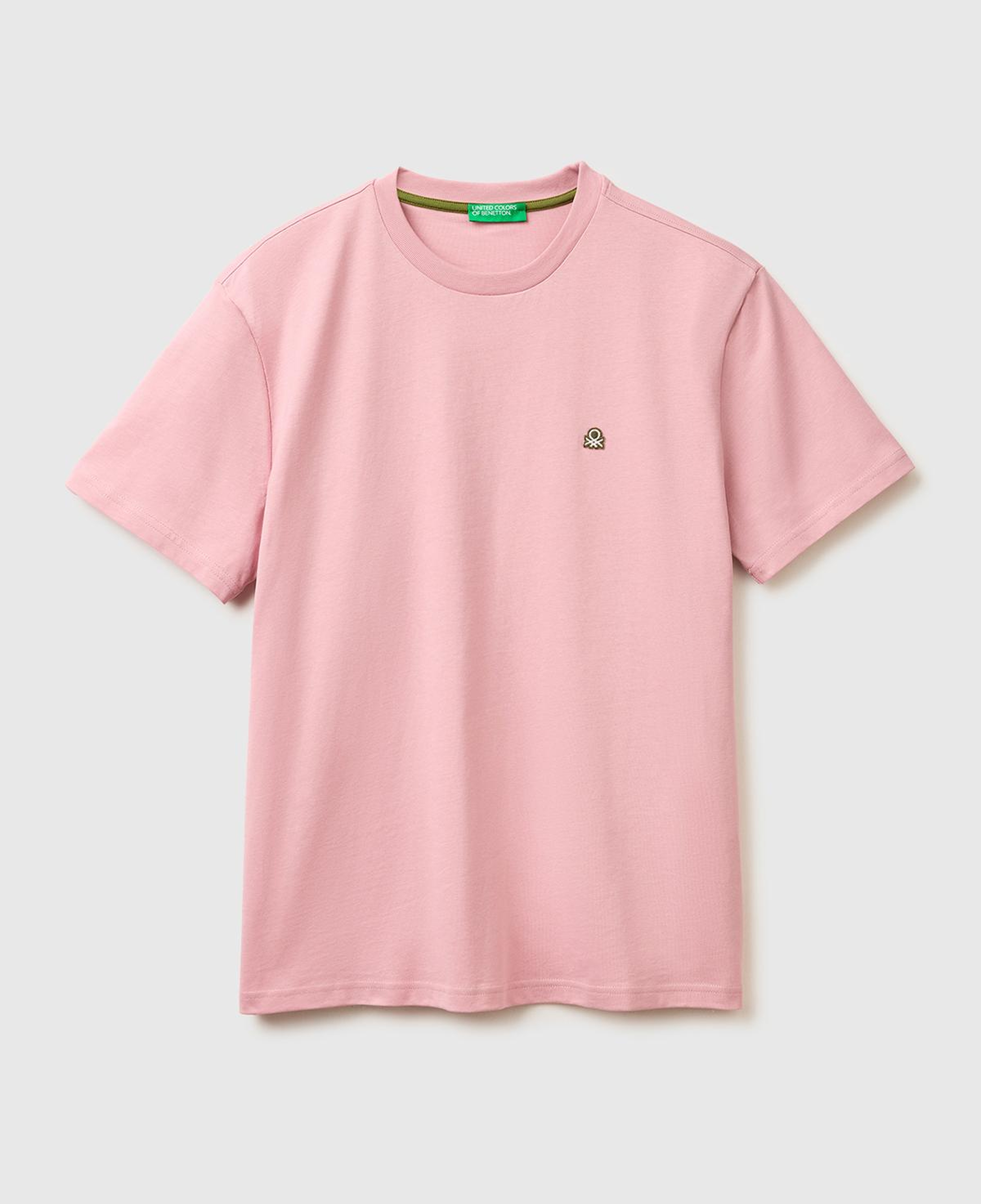 Erkek Pembe %100 Koton Logolu Bisiklet Yaka T-Shirt