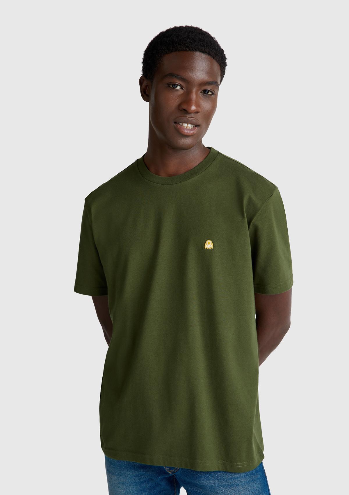 Erkek Haki %100 Koton Logolu Bisiklet Yaka T-Shirt