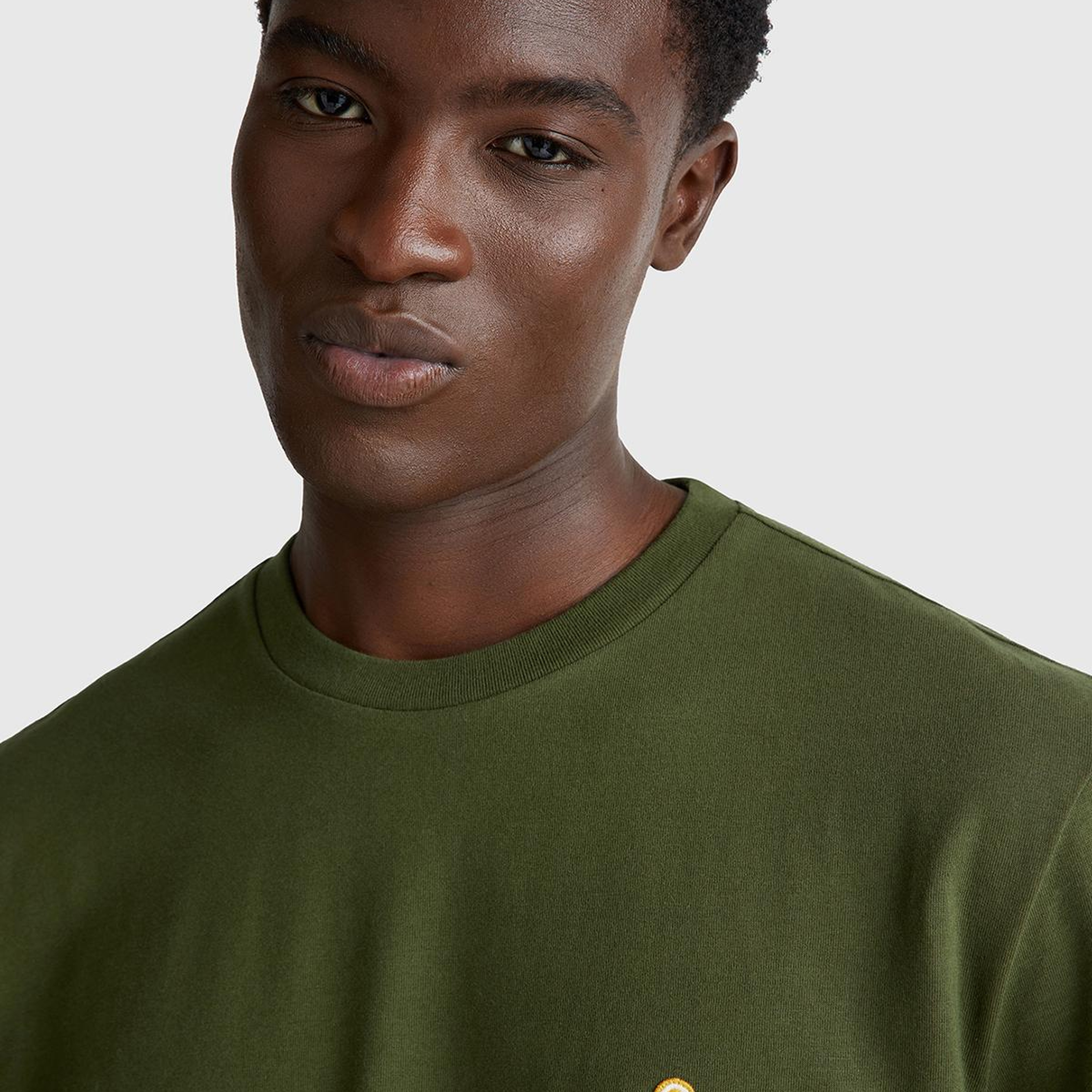 Erkek Haki %100 Koton Logolu Bisiklet Yaka T-Shirt