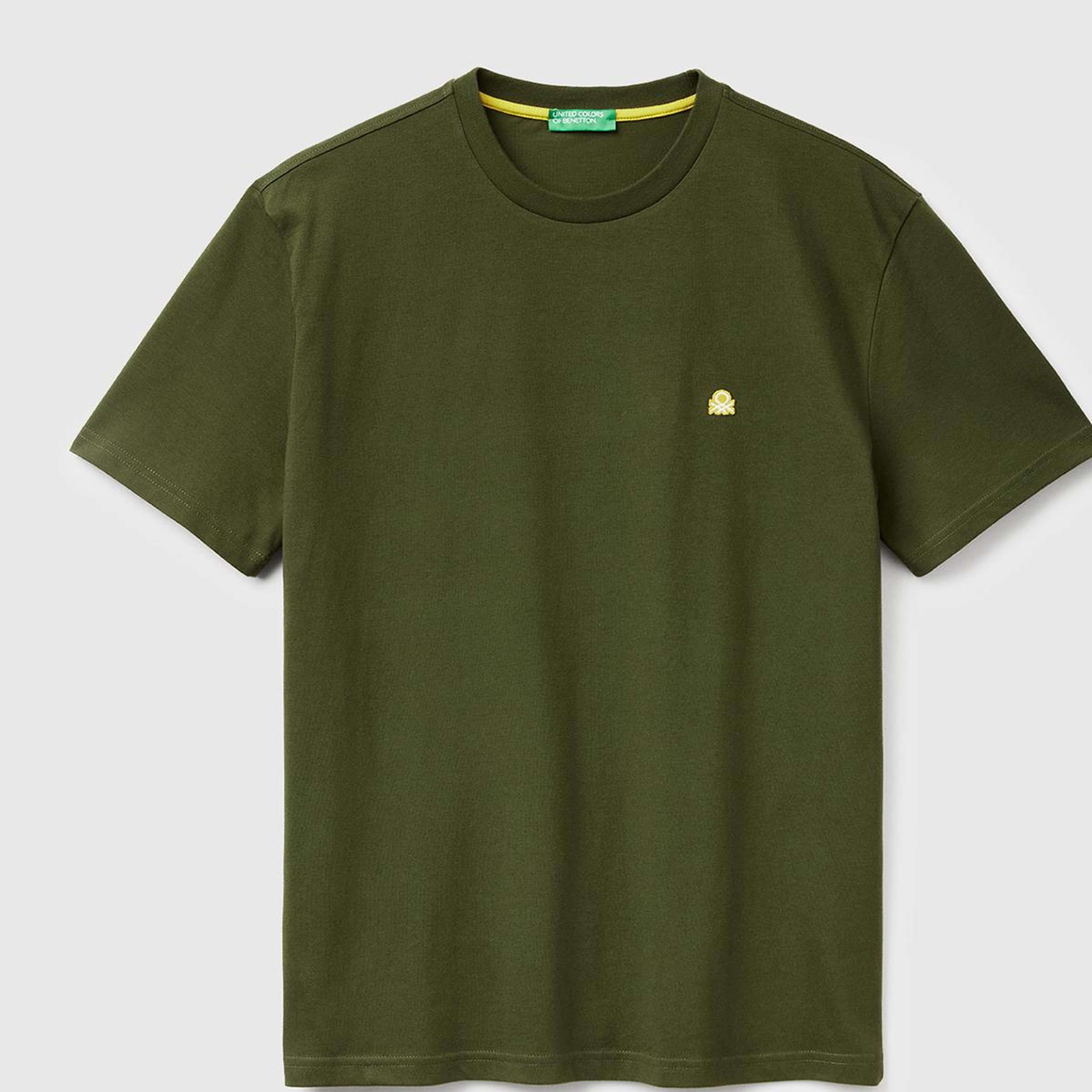 Erkek Haki %100 Koton Logolu Bisiklet Yaka T-Shirt
