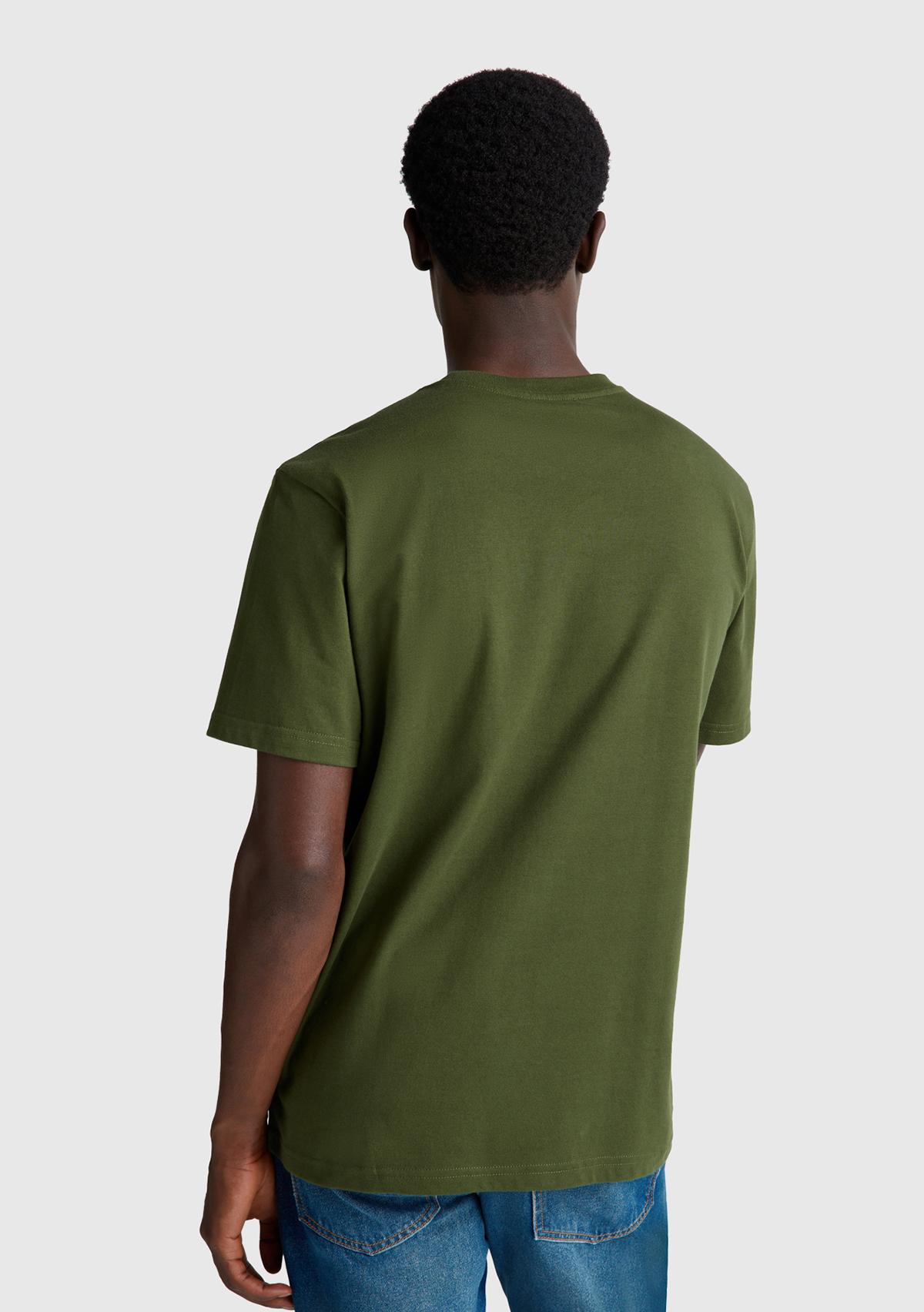Erkek Haki %100 Koton Logolu Bisiklet Yaka T-Shirt