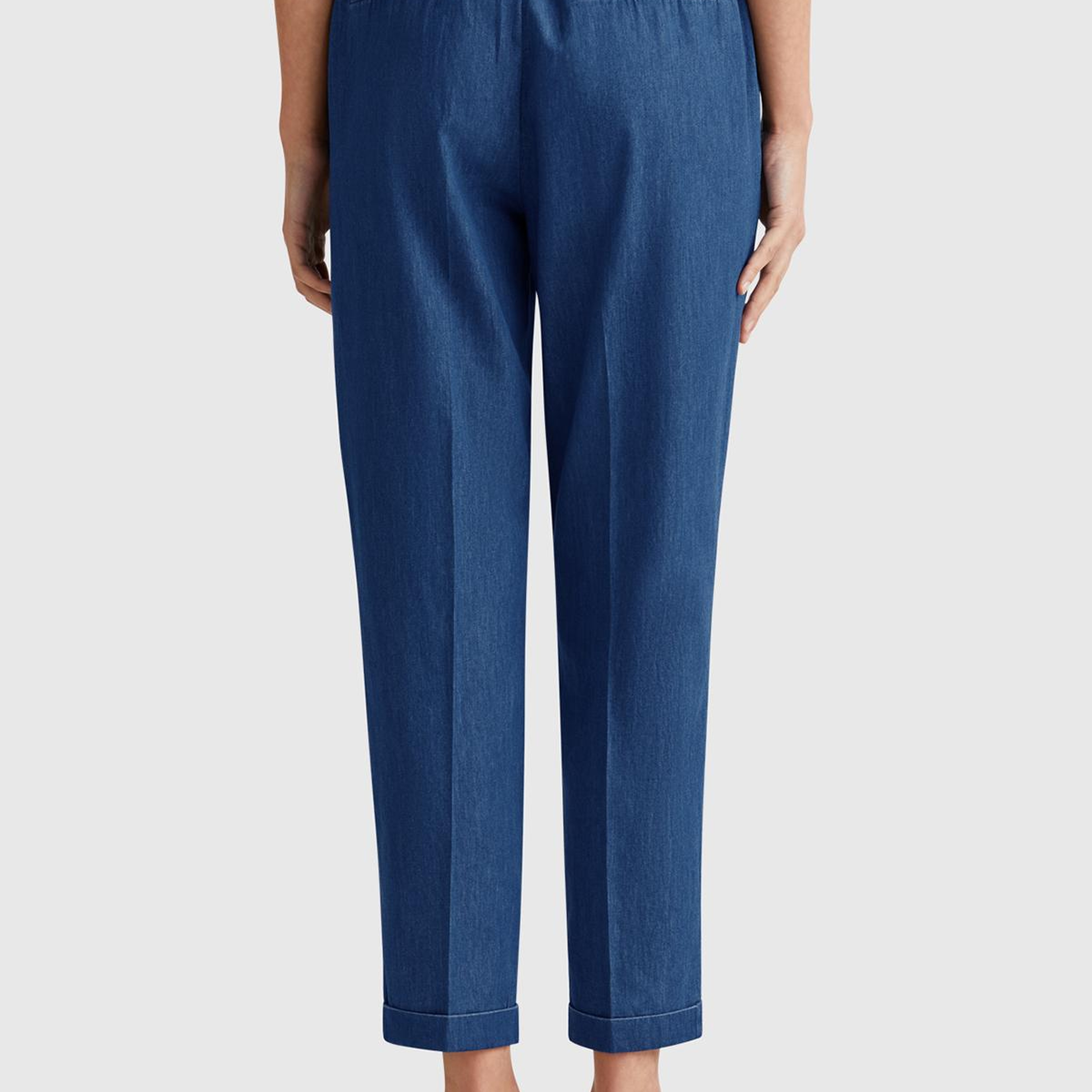 Kadın Koyu Mavi %100 Pamuk Pile Detaylı Slim Fit Pantolon