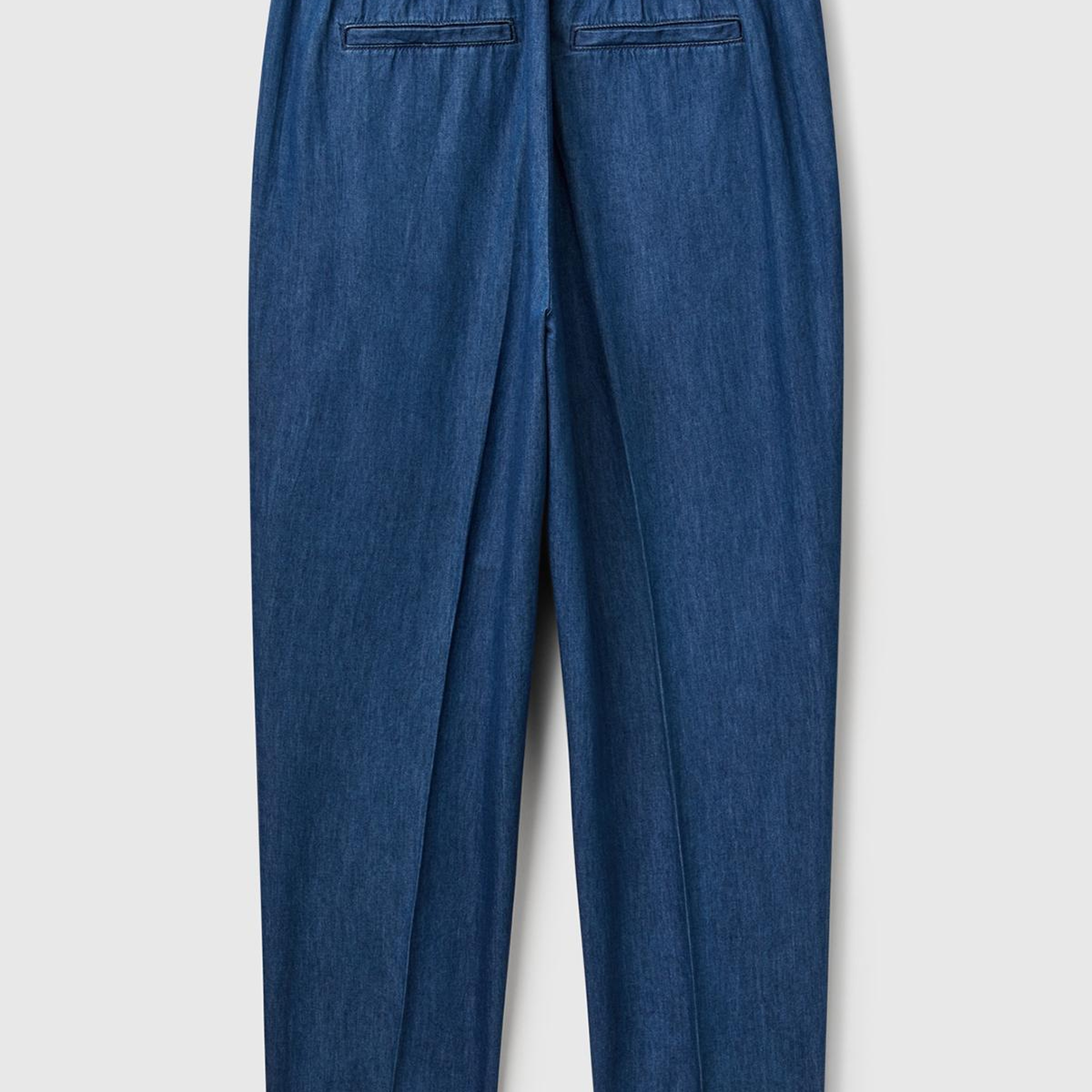 Kadın Koyu Mavi %100 Pamuk Pile Detaylı Slim Fit Pantolon