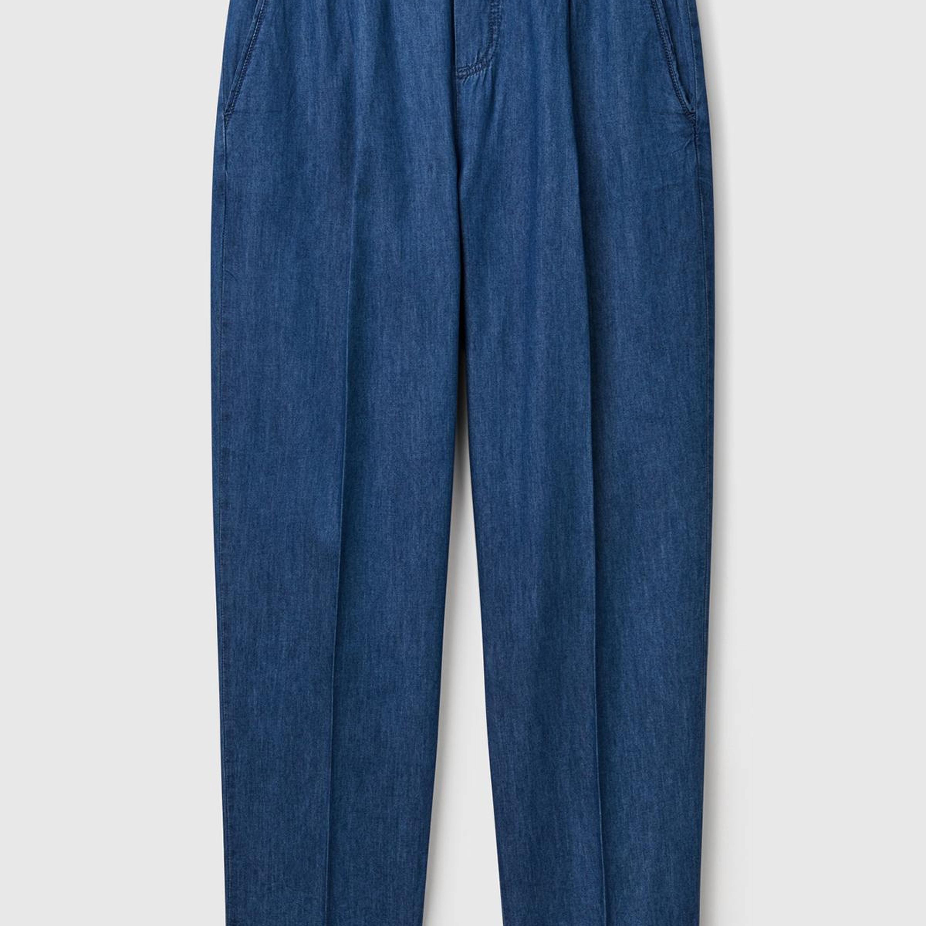 Kadın Koyu Mavi %100 Pamuk Pile Detaylı Slim Fit Pantolon