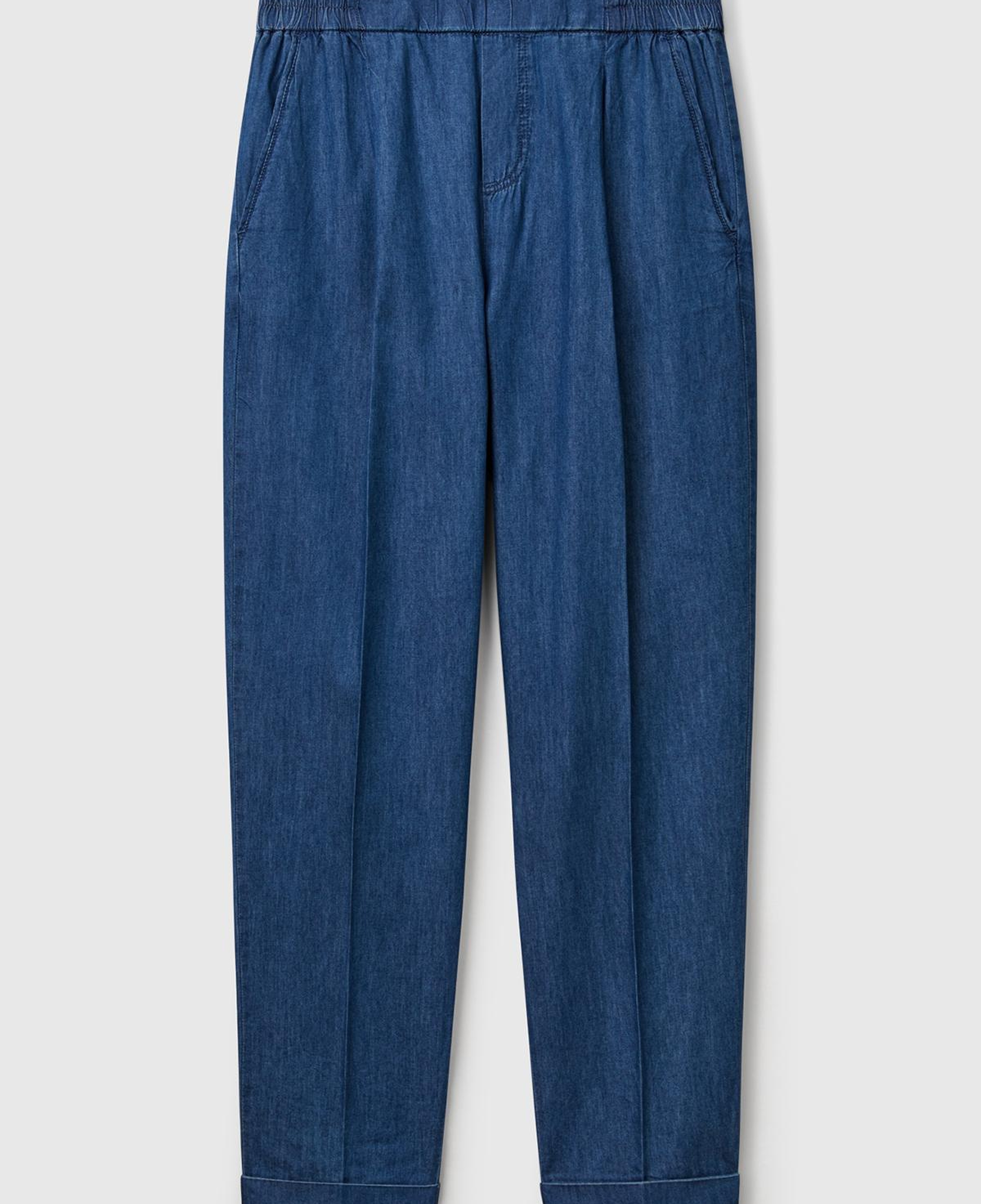 Kadın Koyu Mavi %100 Pamuk Pile Detaylı Slim Fit Pantolon