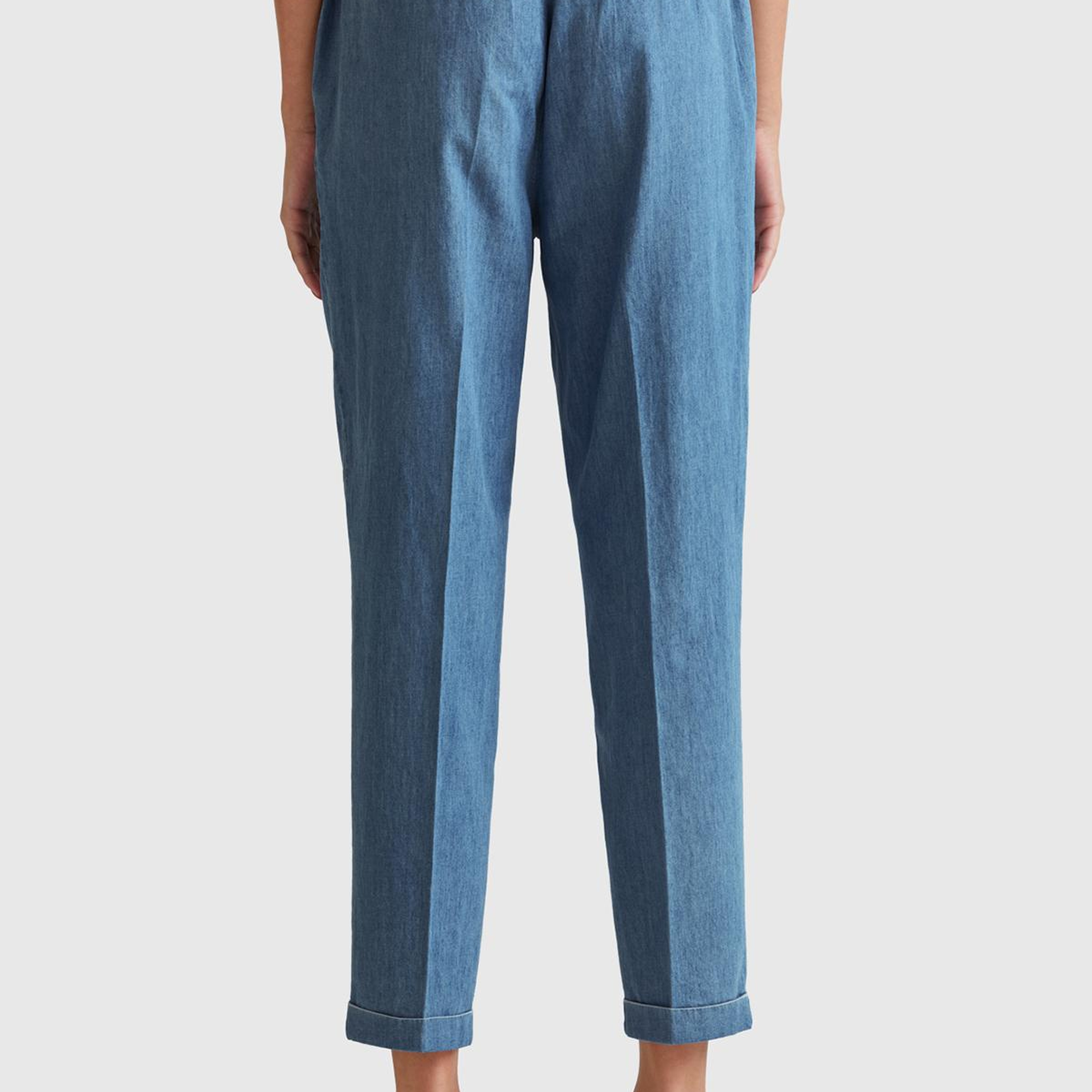 Kadın Açık Mavi %100 Pamuk Pile Detaylı Slim Fit Pantolon