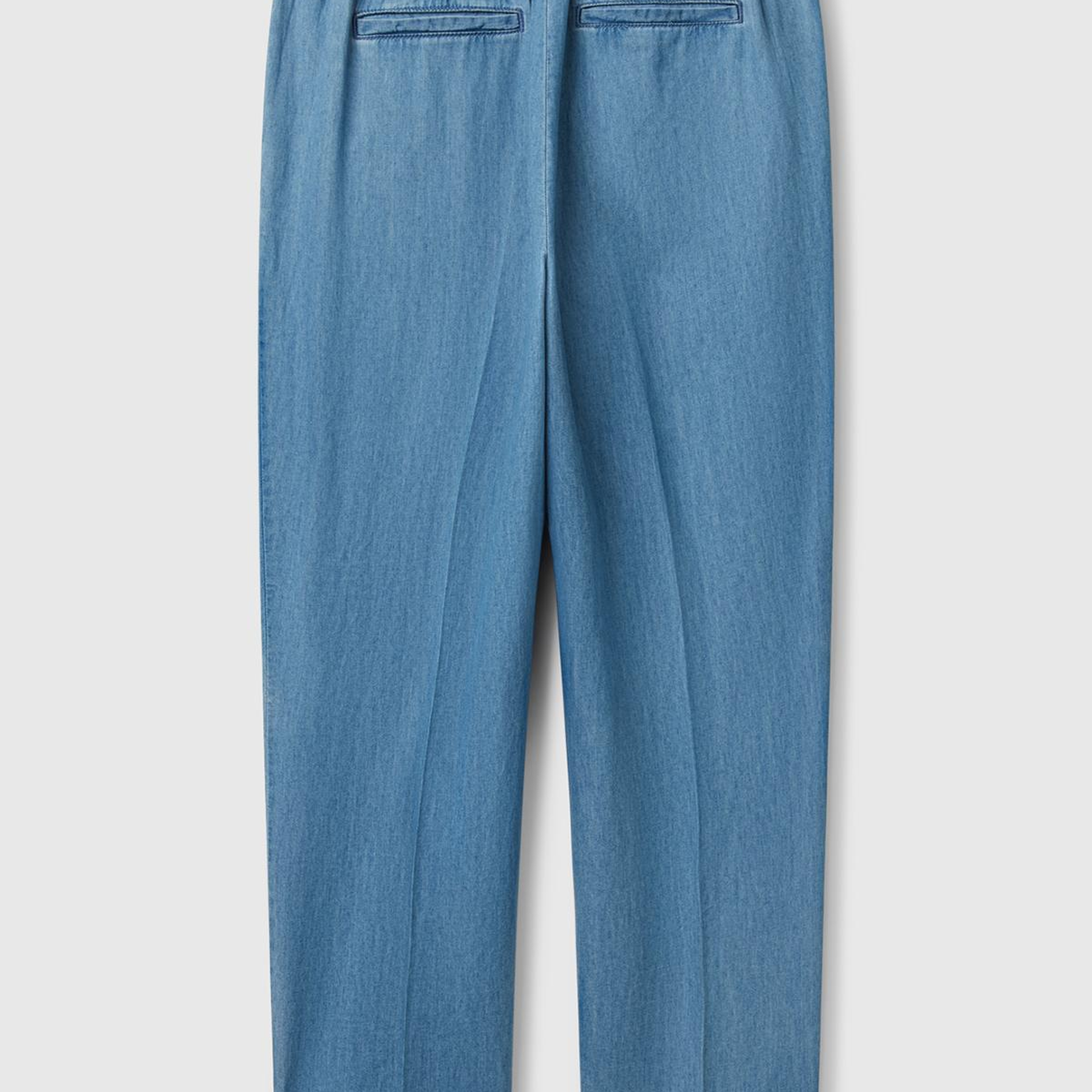 Kadın Açık Mavi %100 Pamuk Pile Detaylı Slim Fit Pantolon
