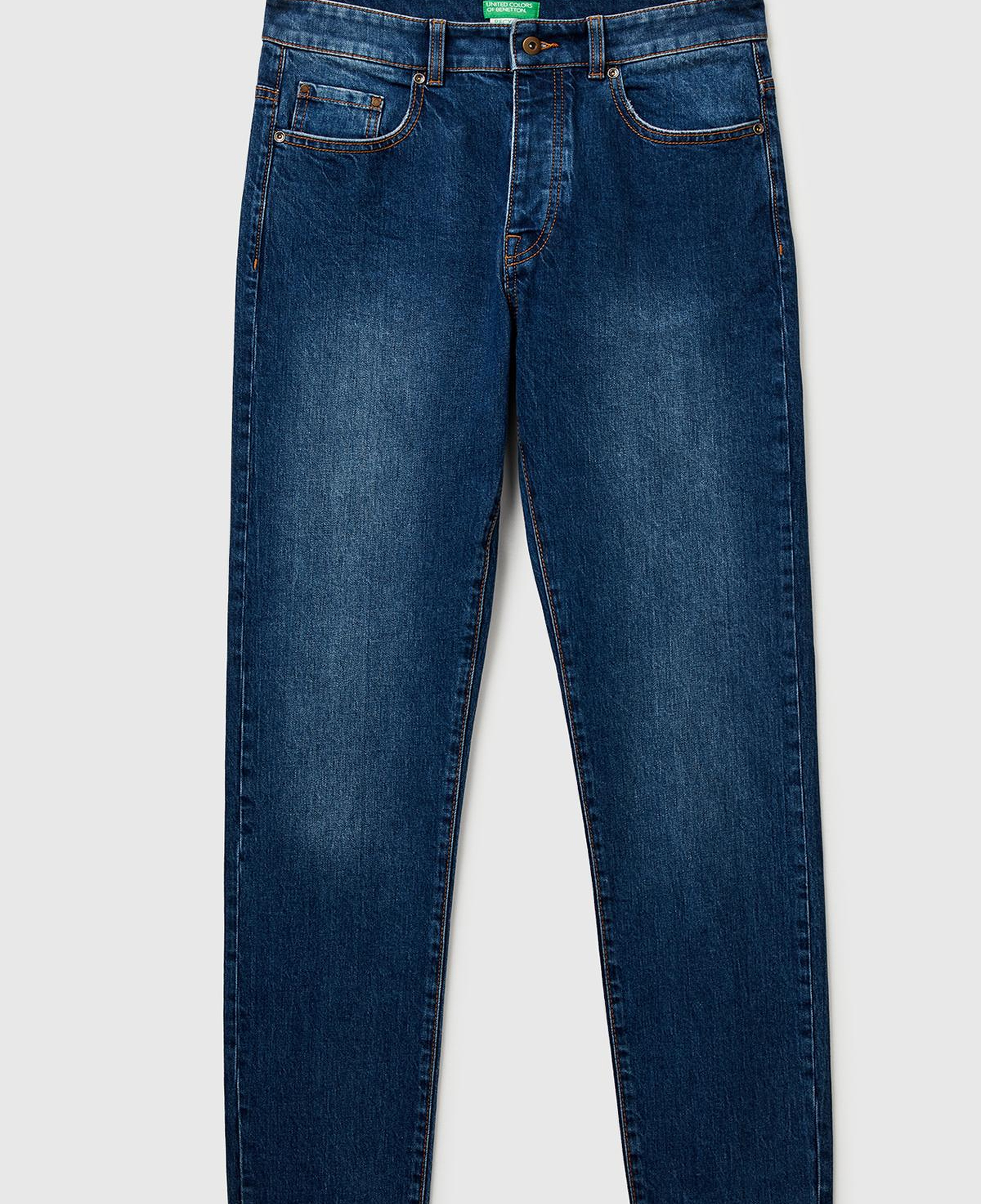 Erkek Koyu Mavi Pamuk Karışımlı Arkası Logo Etiketli Cepli Slim Fit Denim Pantolon