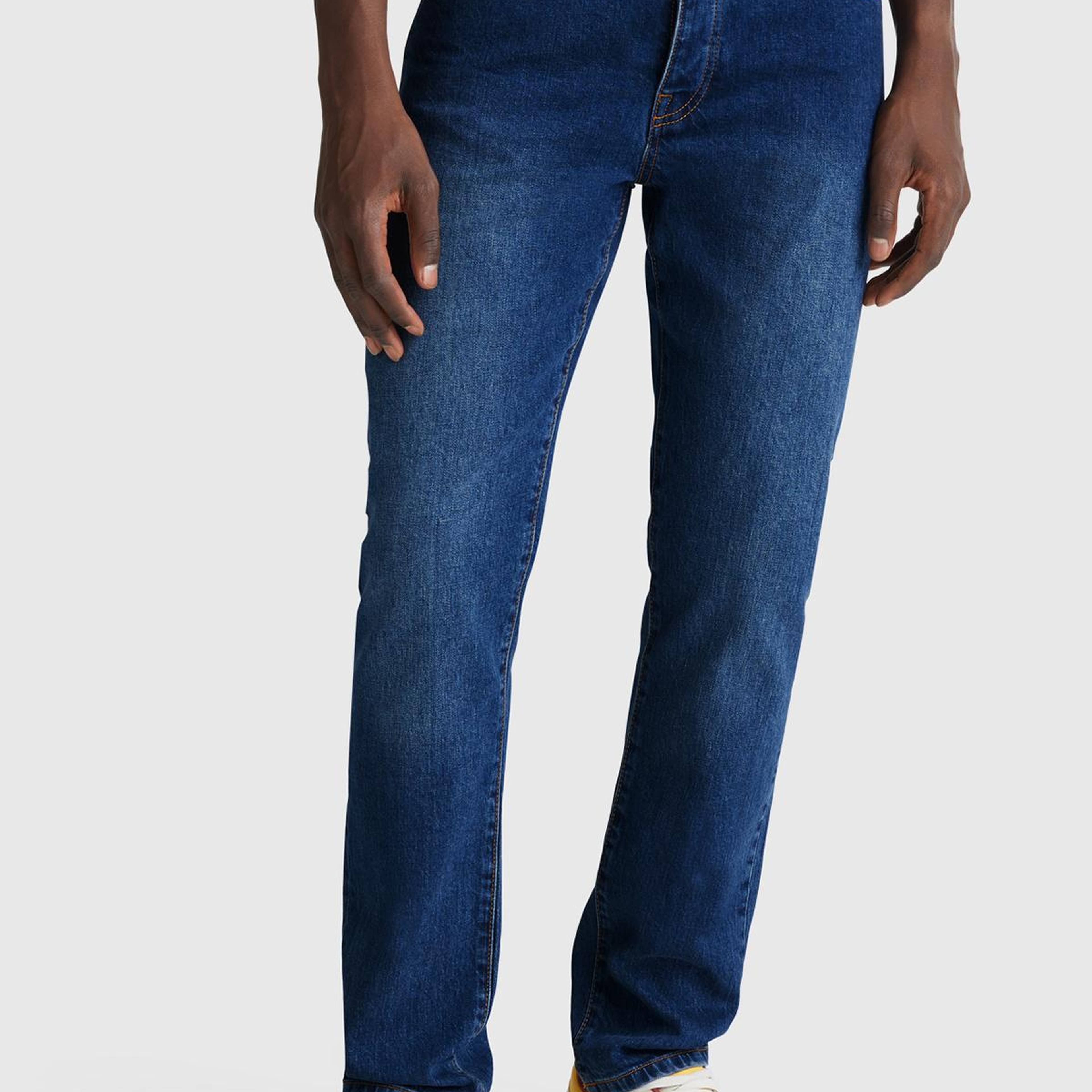 Erkek Koyu Mavi Pamuk Karışımlı Arkası Logo Etiketli Cepli Slim Fit Denim Pantolon