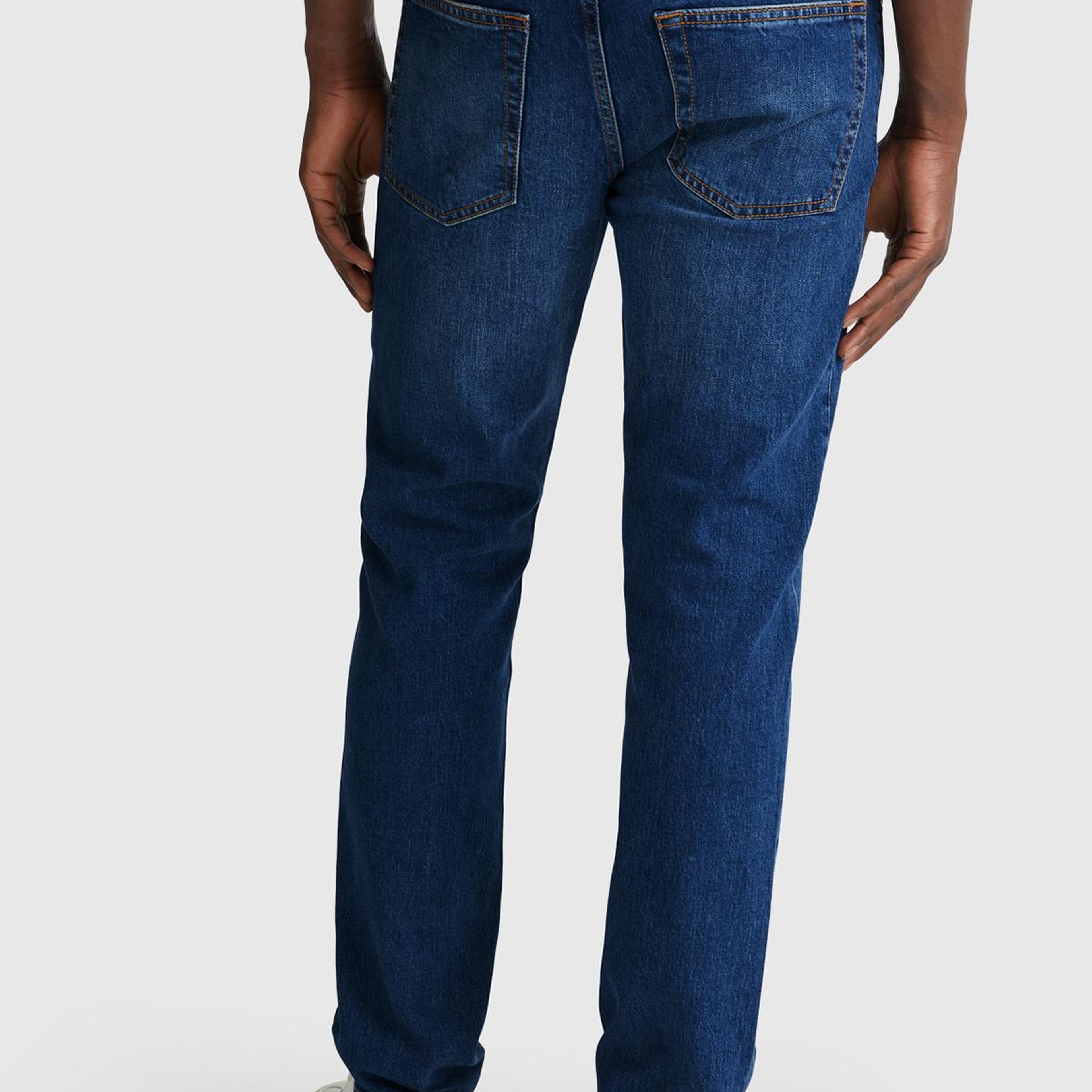 Erkek Koyu Mavi Pamuk Karışımlı Arkası Logo Etiketli Cepli Slim Fit Denim Pantolon