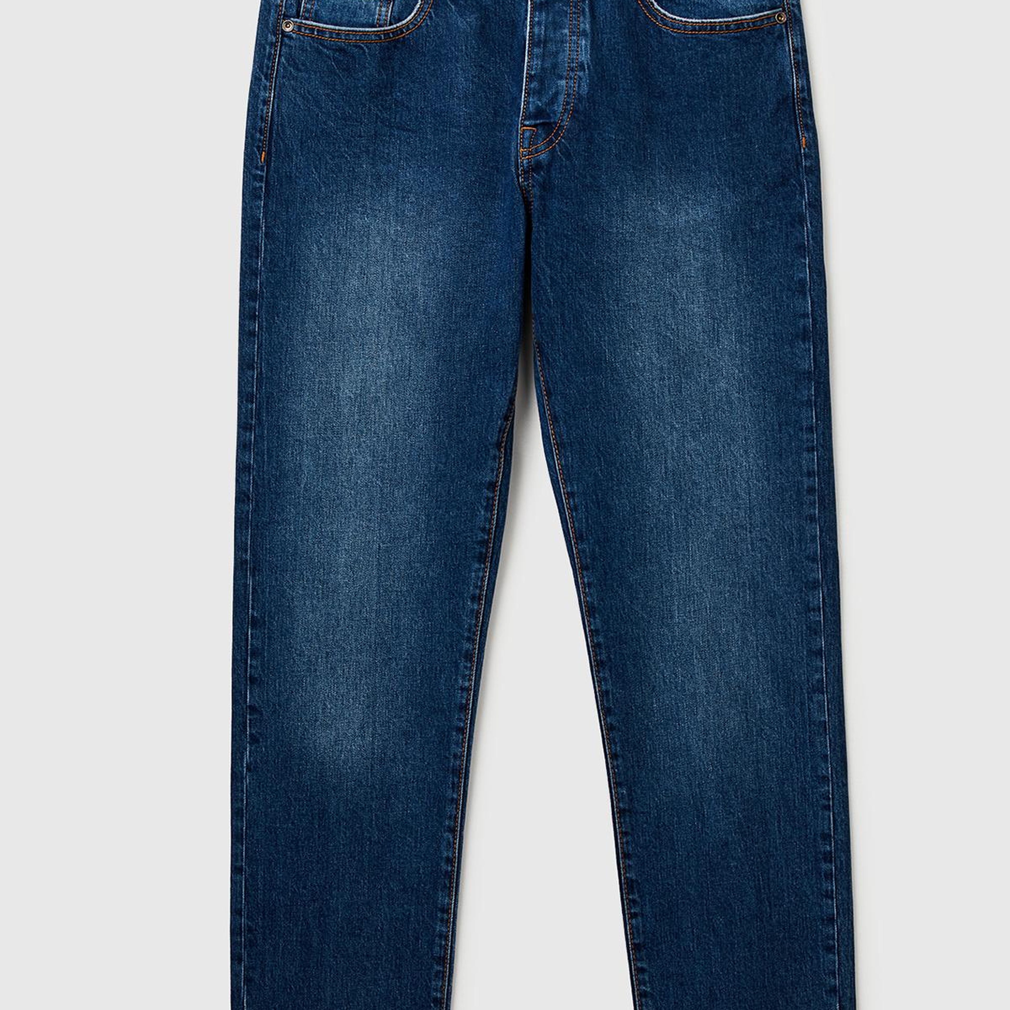 Erkek Koyu Mavi Pamuk Karışımlı Arkası Logo Etiketli Cepli Slim Fit Denim Pantolon