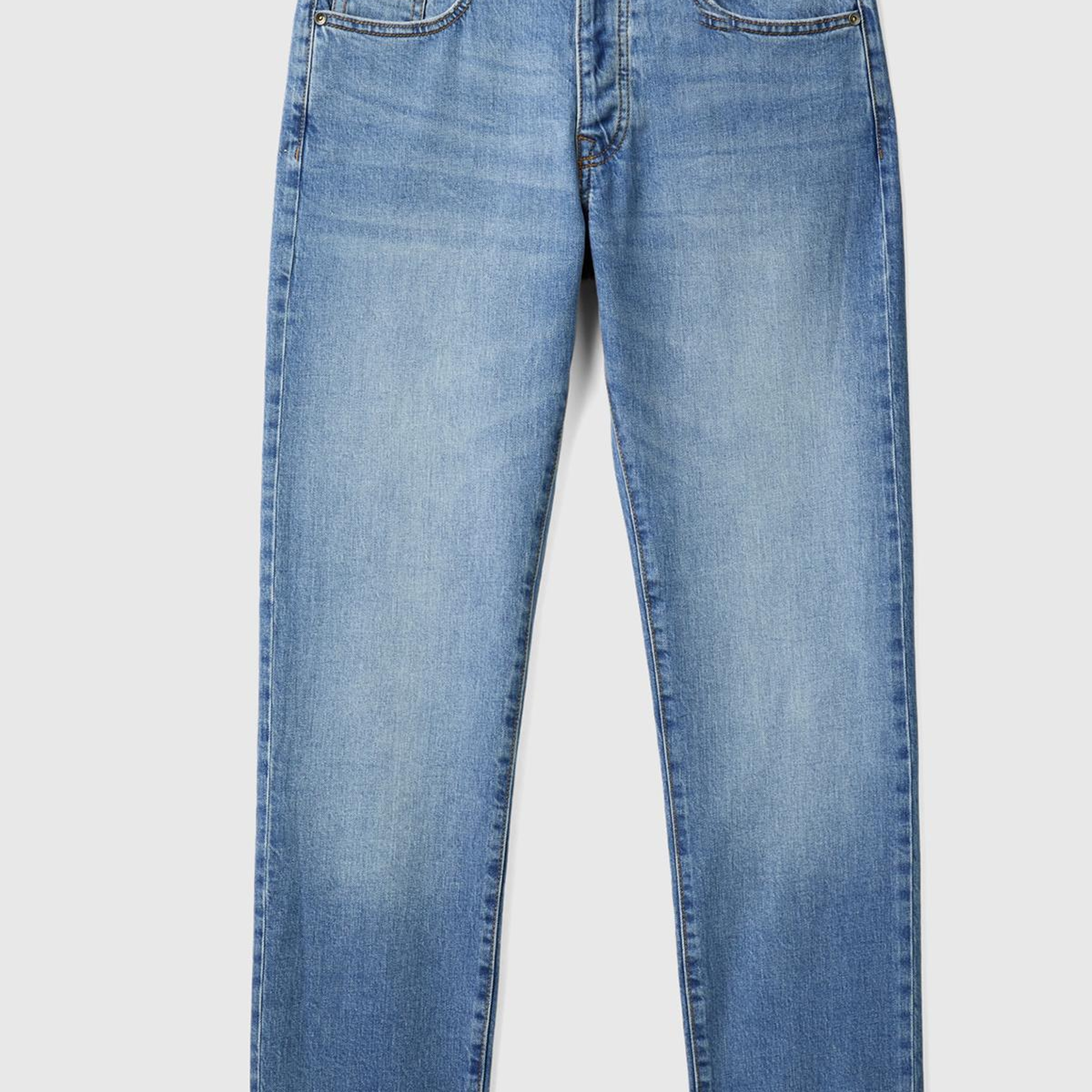 Erkek Açık Mavi Pamuk Karışımlı Arkası Logo Etiketli Cepli Slim Fit Denim Pantolon