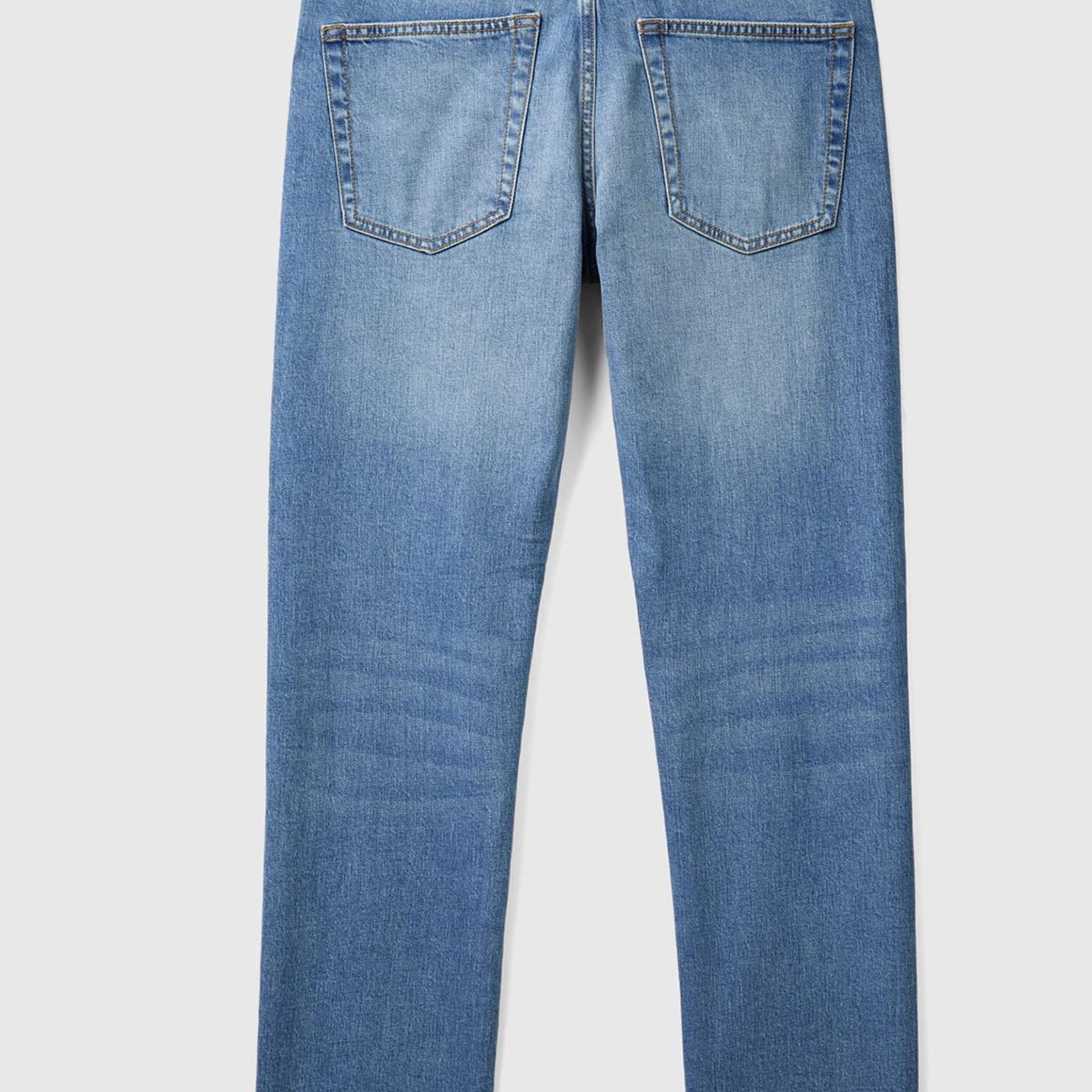 Erkek Açık Mavi Pamuk Karışımlı Arkası Logo Etiketli Cepli Slim Fit Denim Pantolon