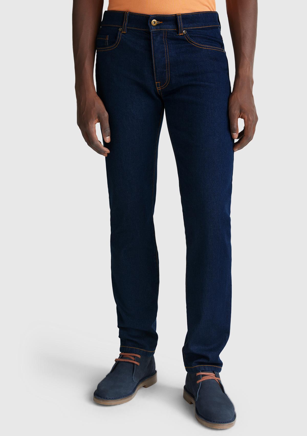 Erkek Lacivert Pamuk Karışımlı Arkası Logo Etiketli Cepli Slim Fit Denim Pantolon