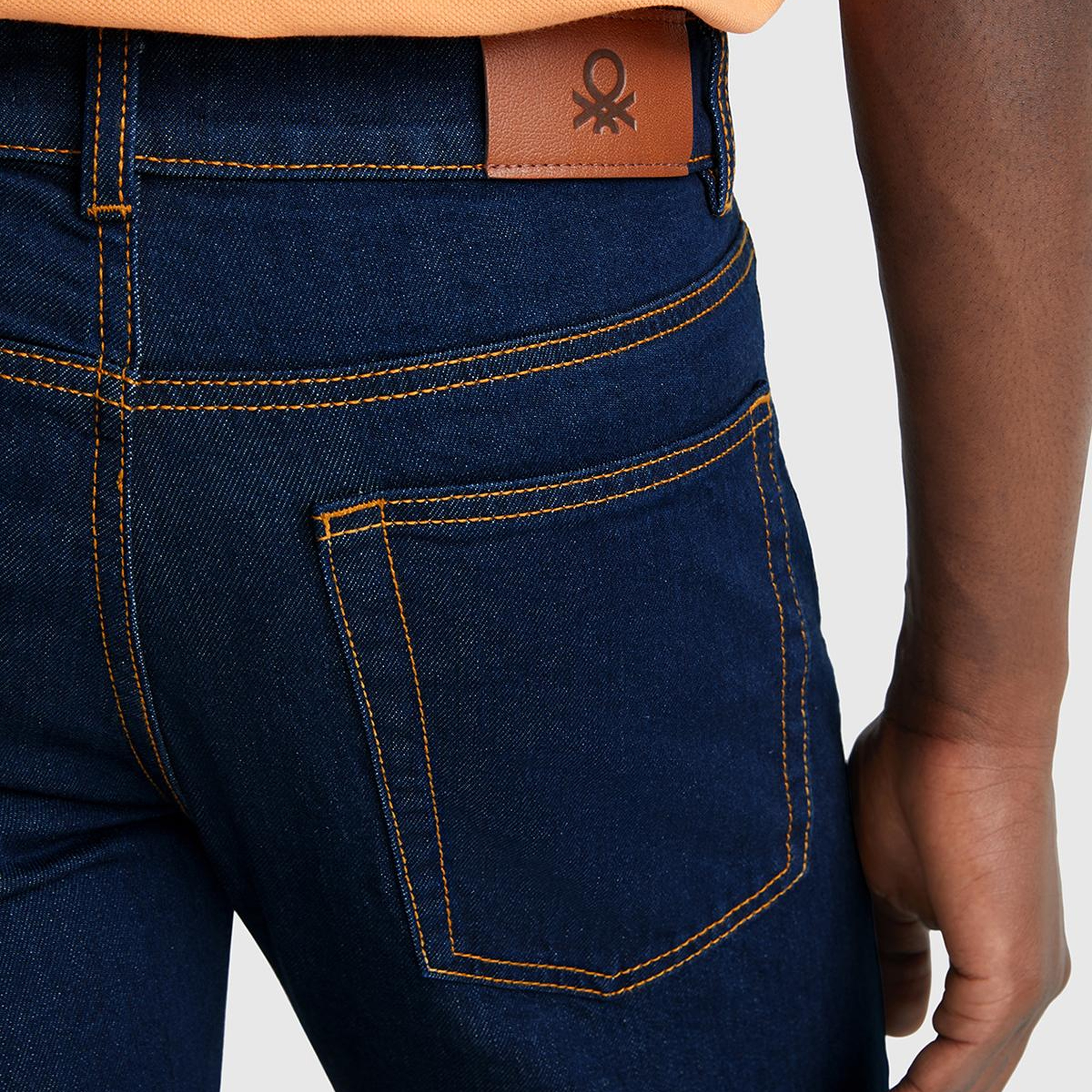 Erkek Lacivert Pamuk Karışımlı Arkası Logo Etiketli Cepli Slim Fit Denim Pantolon