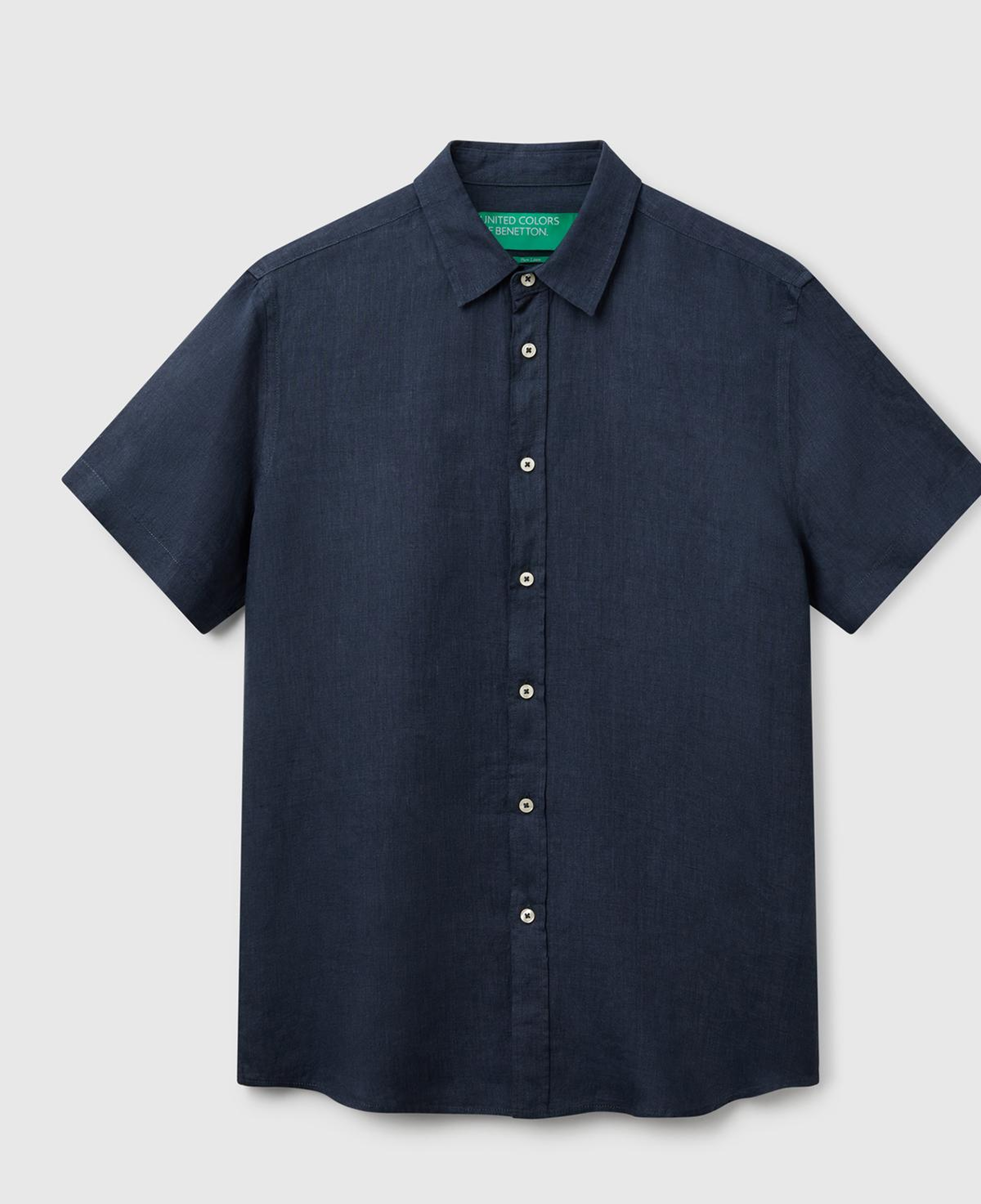 Erkek Lacivert %100 Keten Regular Fit Kısa Kollu Gömlek