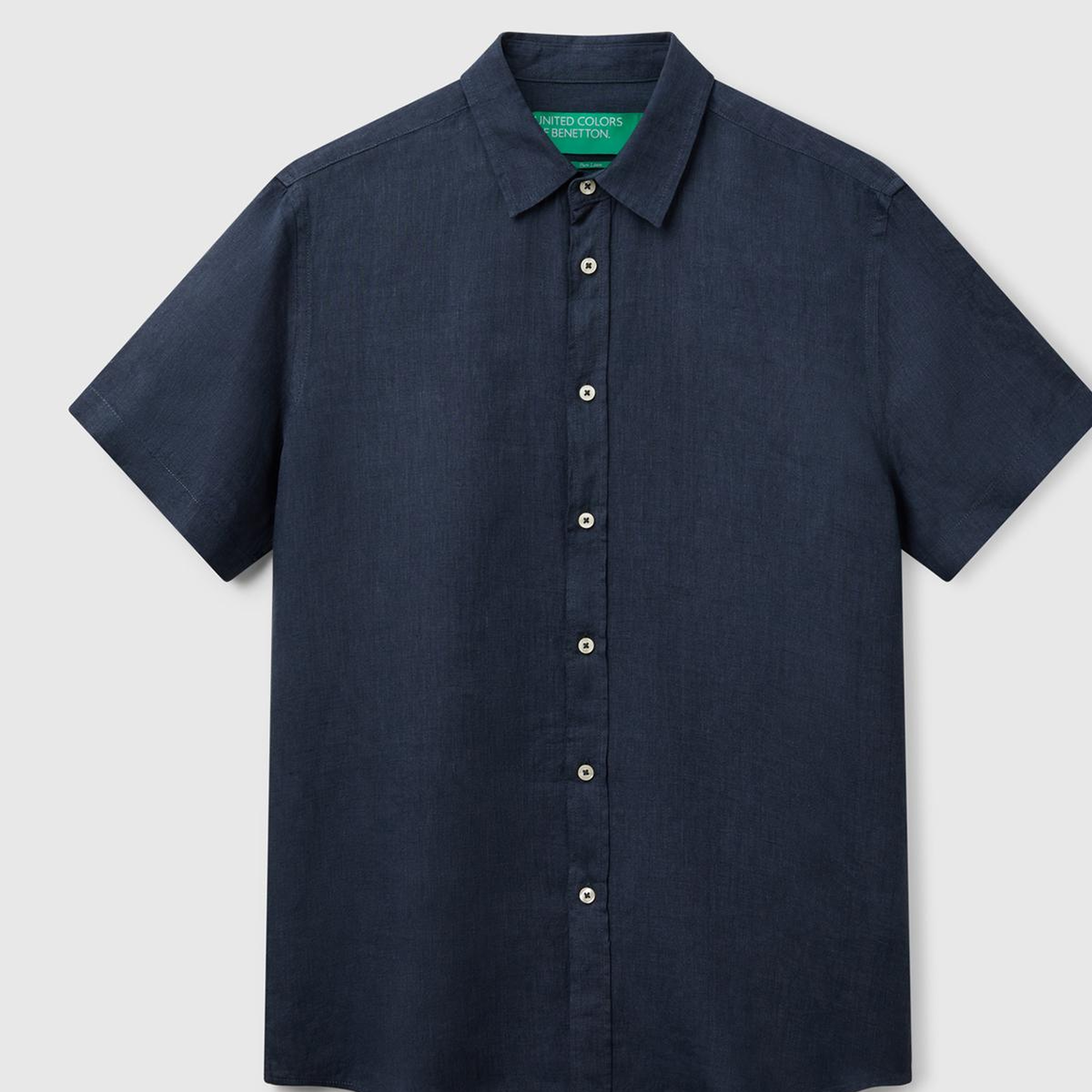 Erkek Lacivert %100 Keten Regular Fit Kısa Kollu Gömlek
