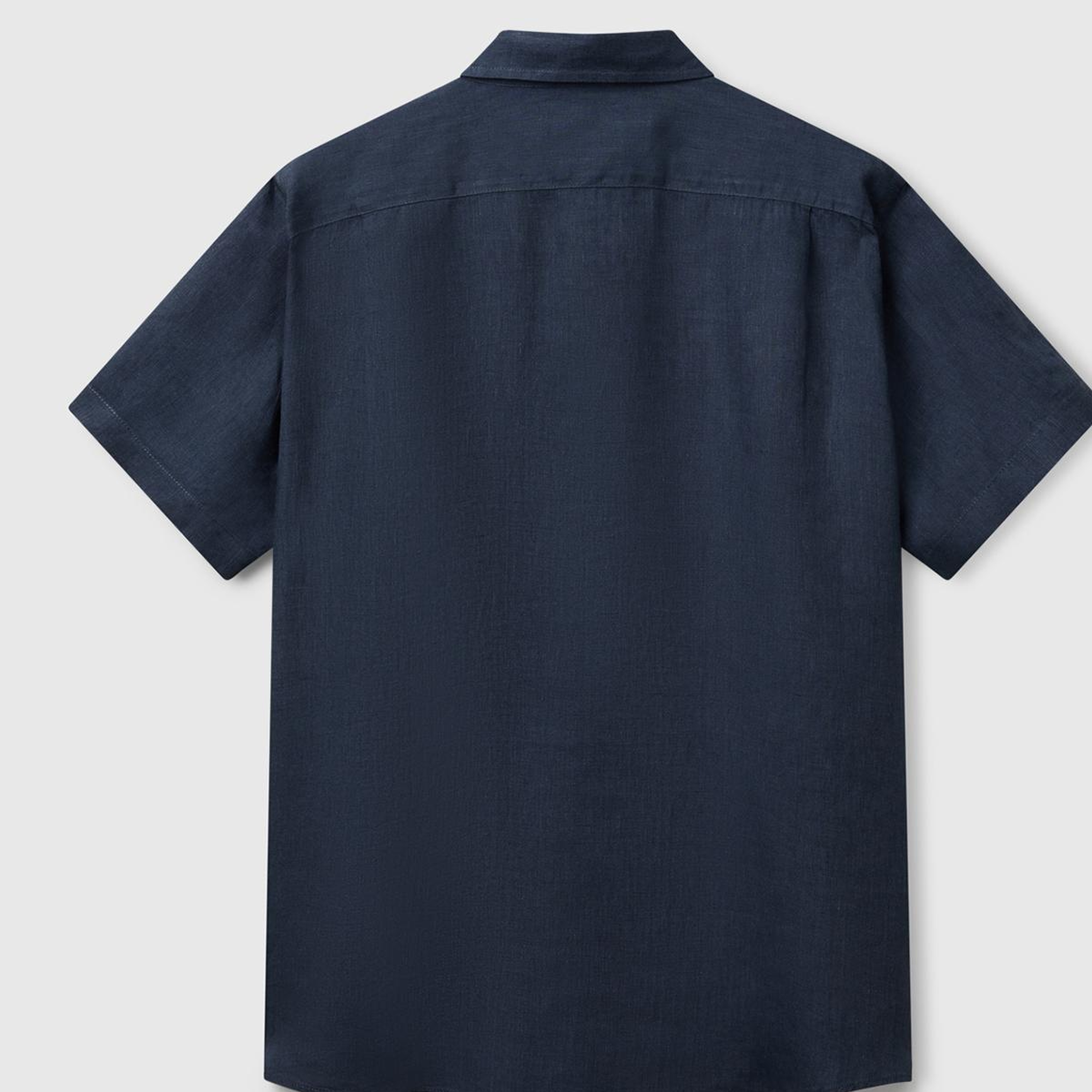 Erkek Lacivert %100 Keten Regular Fit Kısa Kollu Gömlek