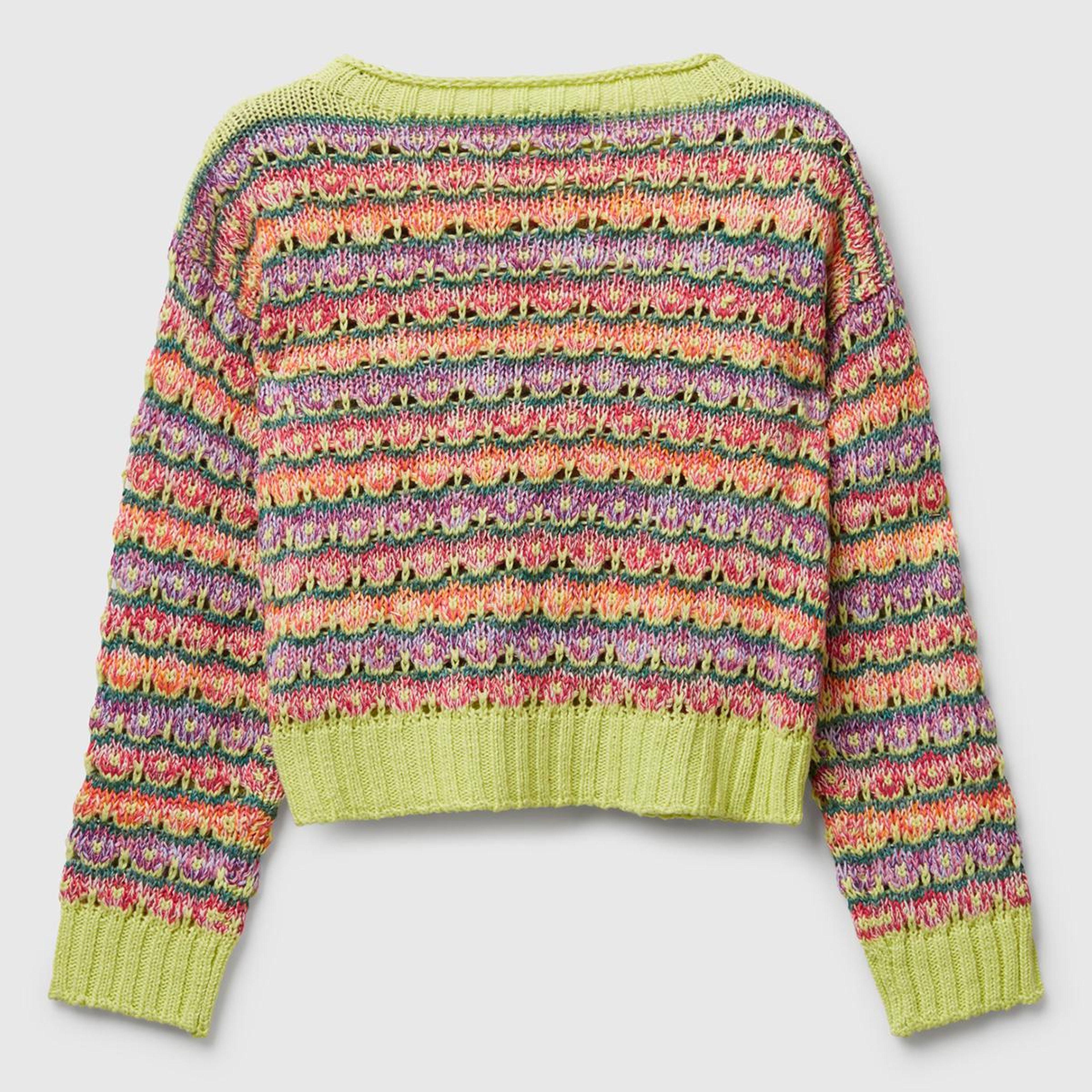 Kız Çocuk Çok Renkli Karışık Dikişli Crop Kazak