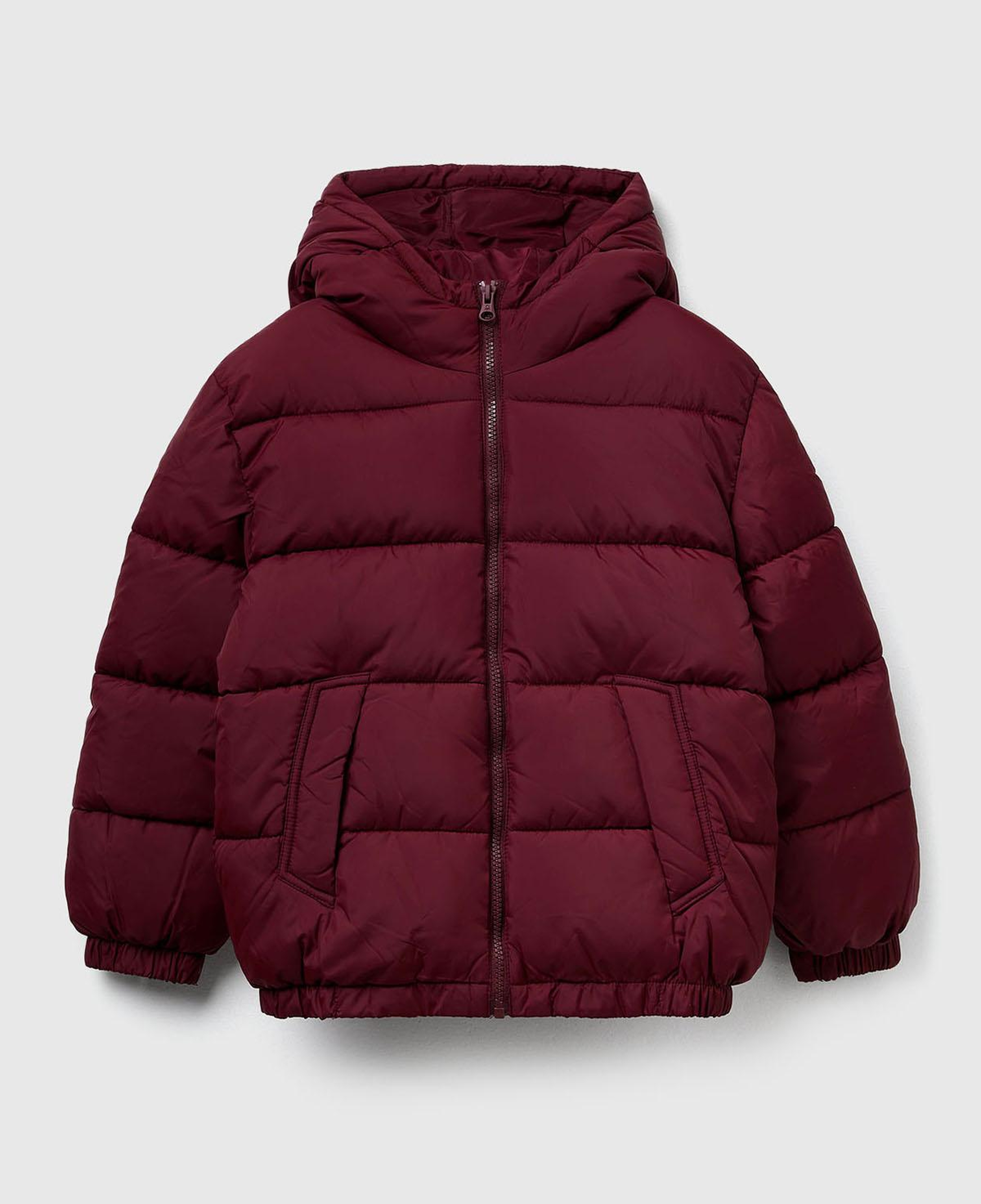 Erkek Çocuk Bordo Logo Detaylı Fermuarlı Kapüşonlu Dolgulu Mont