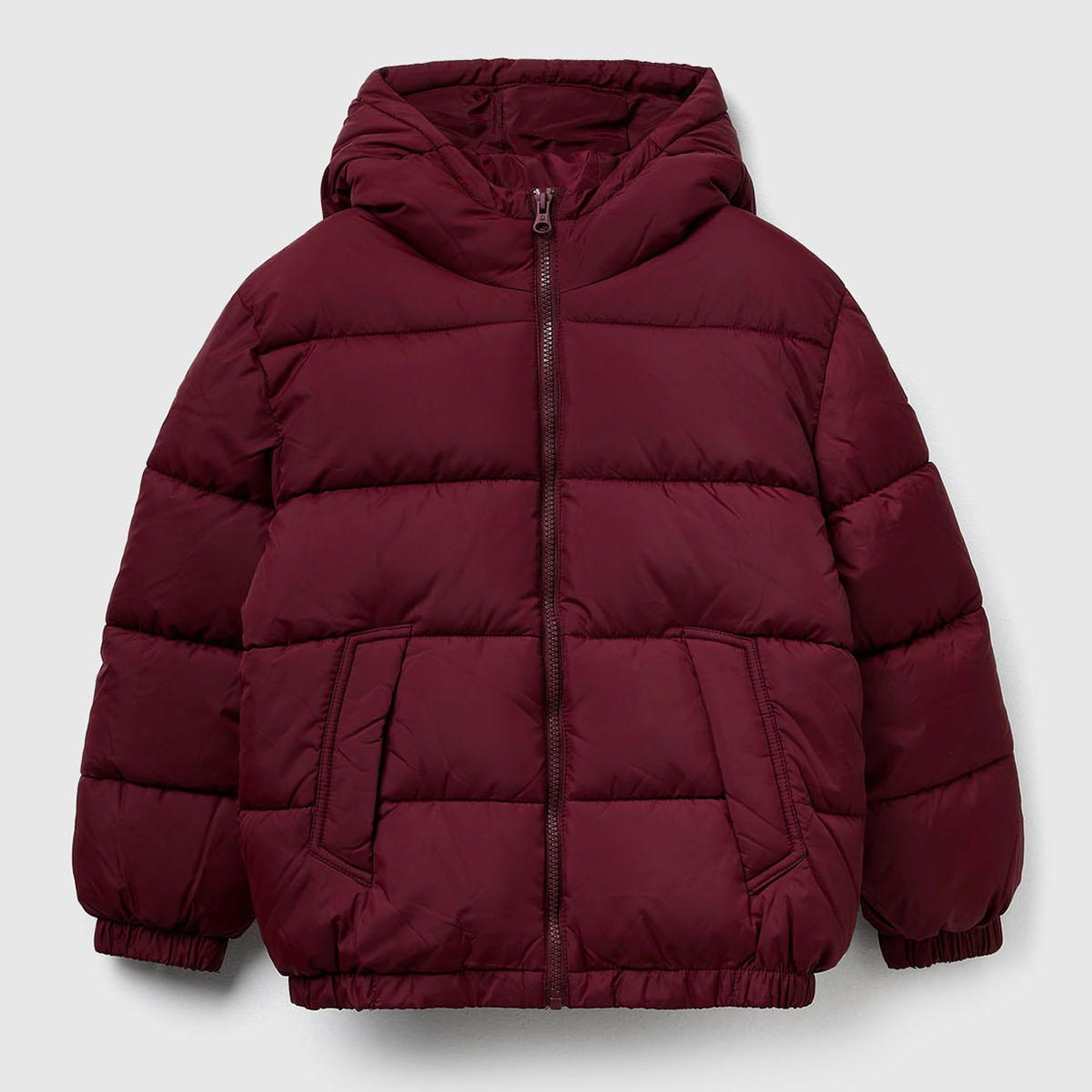 Erkek Çocuk Bordo Logo Detaylı Fermuarlı Kapüşonlu Dolgulu Mont