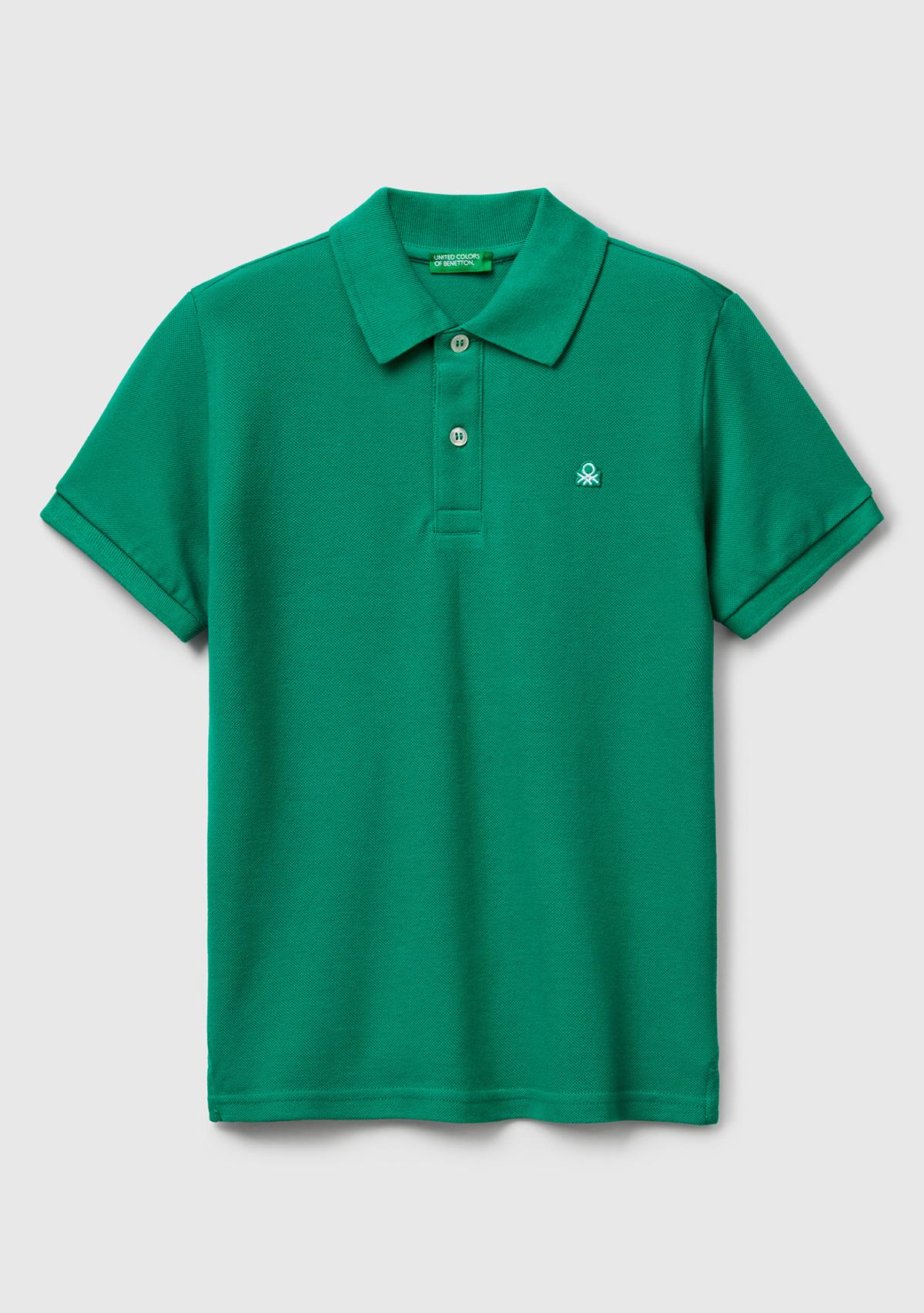 Erkek Çocuk Yeşil Logolu Pike Polo T-Shirt