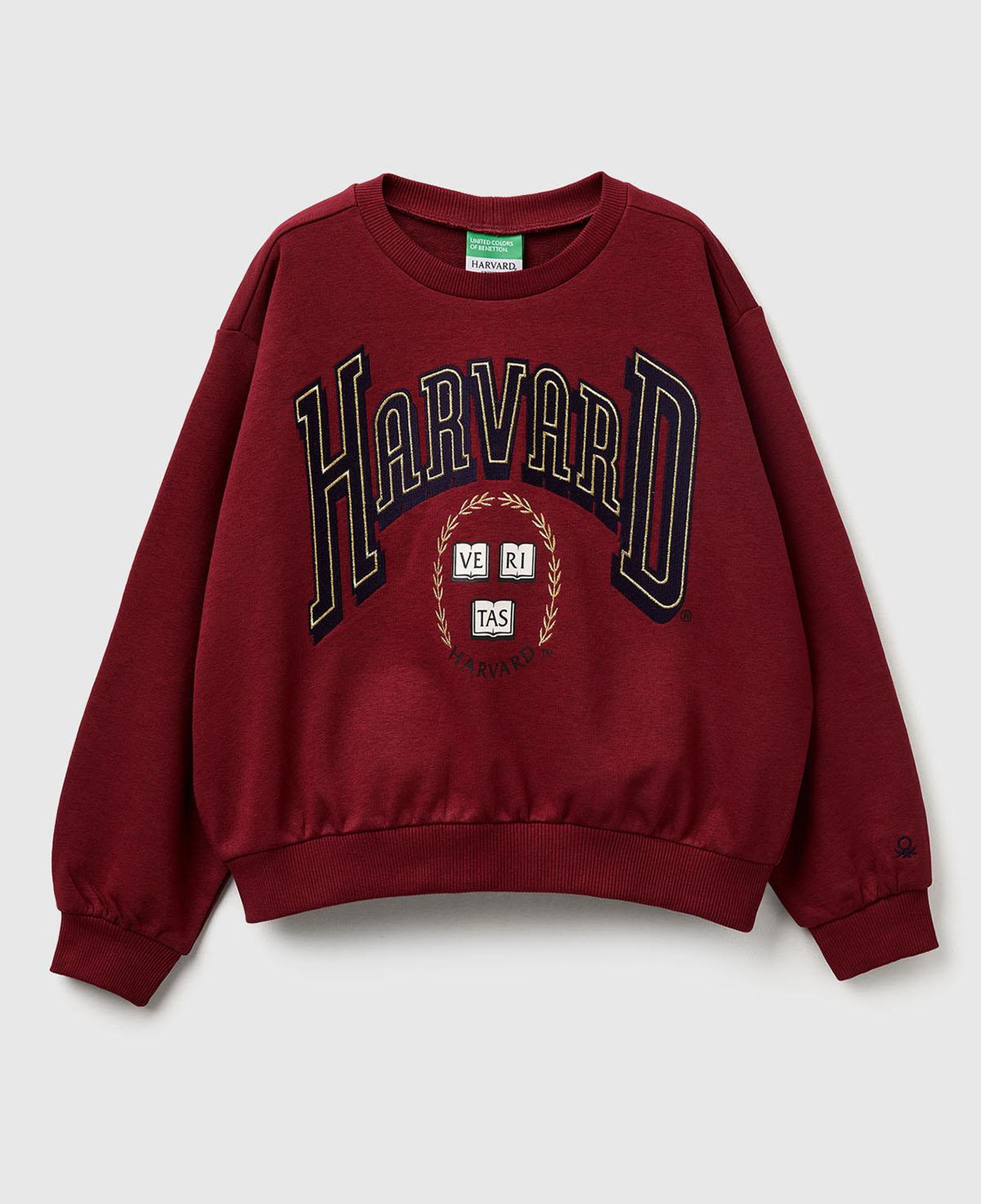 Kız Çocuk Bordo Önü Baskılı Logo İşlemeli Relaxed Fit Kısa Sweatshirt