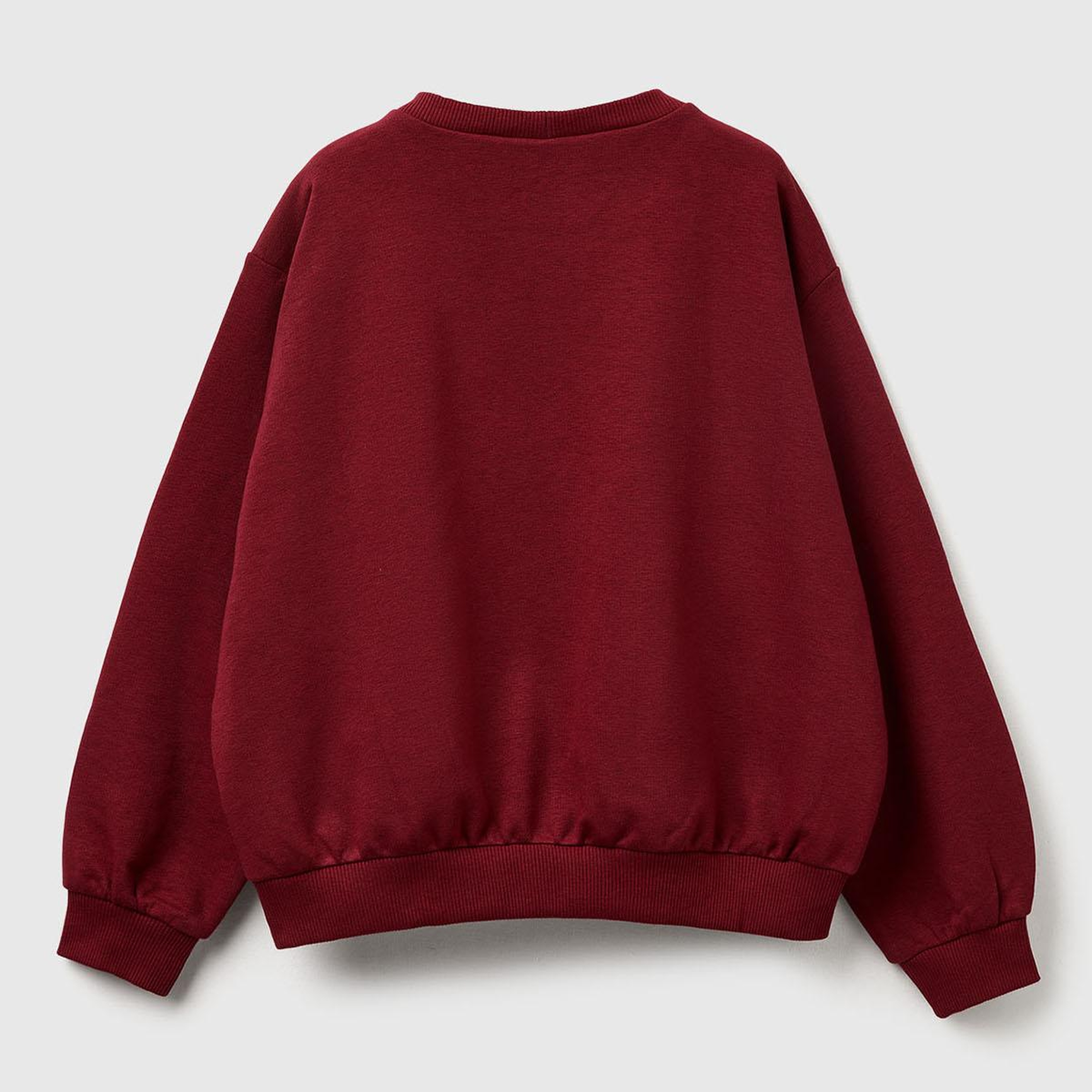Kız Çocuk Bordo Önü Baskılı Logo İşlemeli Relaxed Fit Kısa Sweatshirt