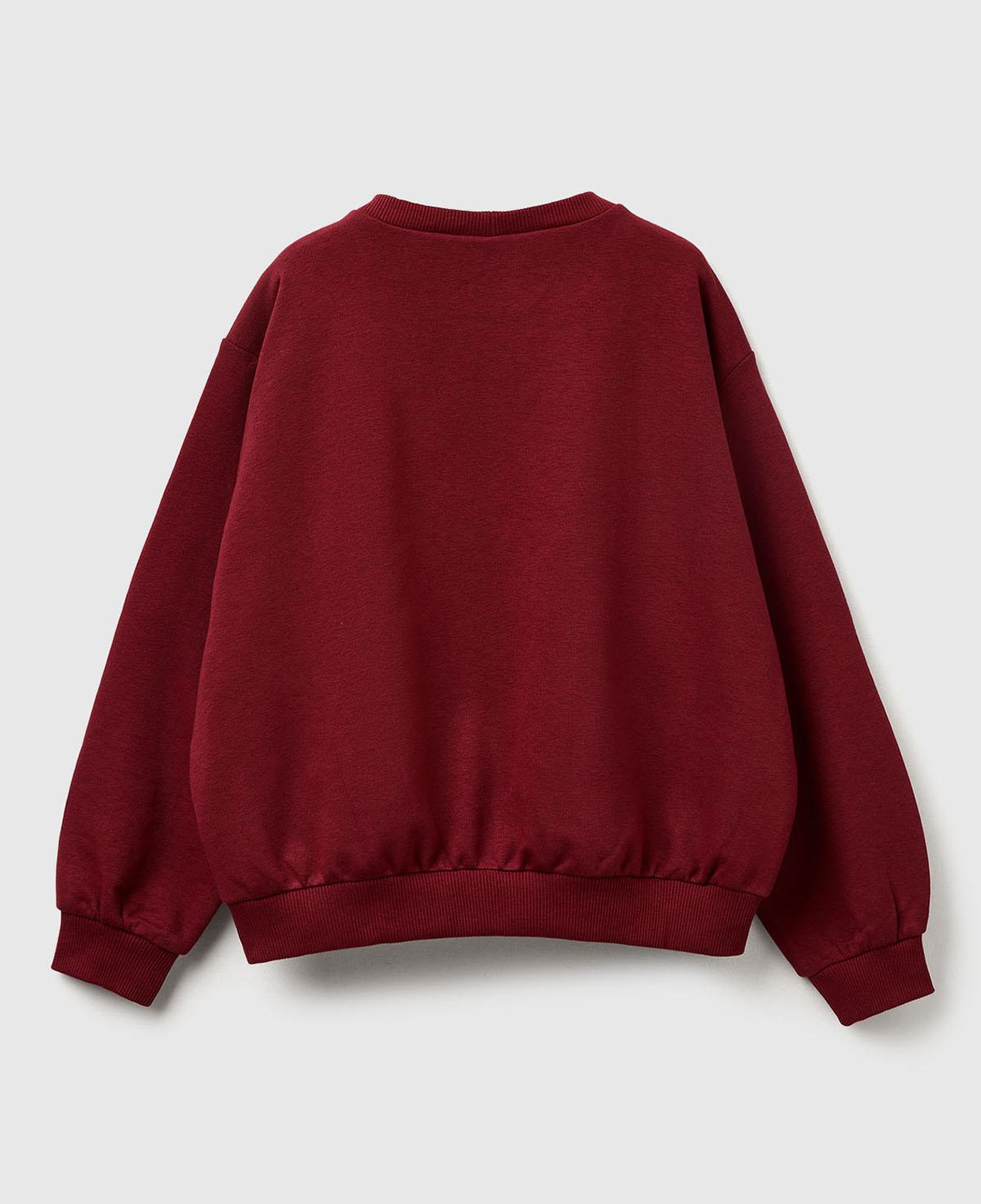 Kız Çocuk Bordo Önü Baskılı Logo İşlemeli Relaxed Fit Kısa Sweatshirt