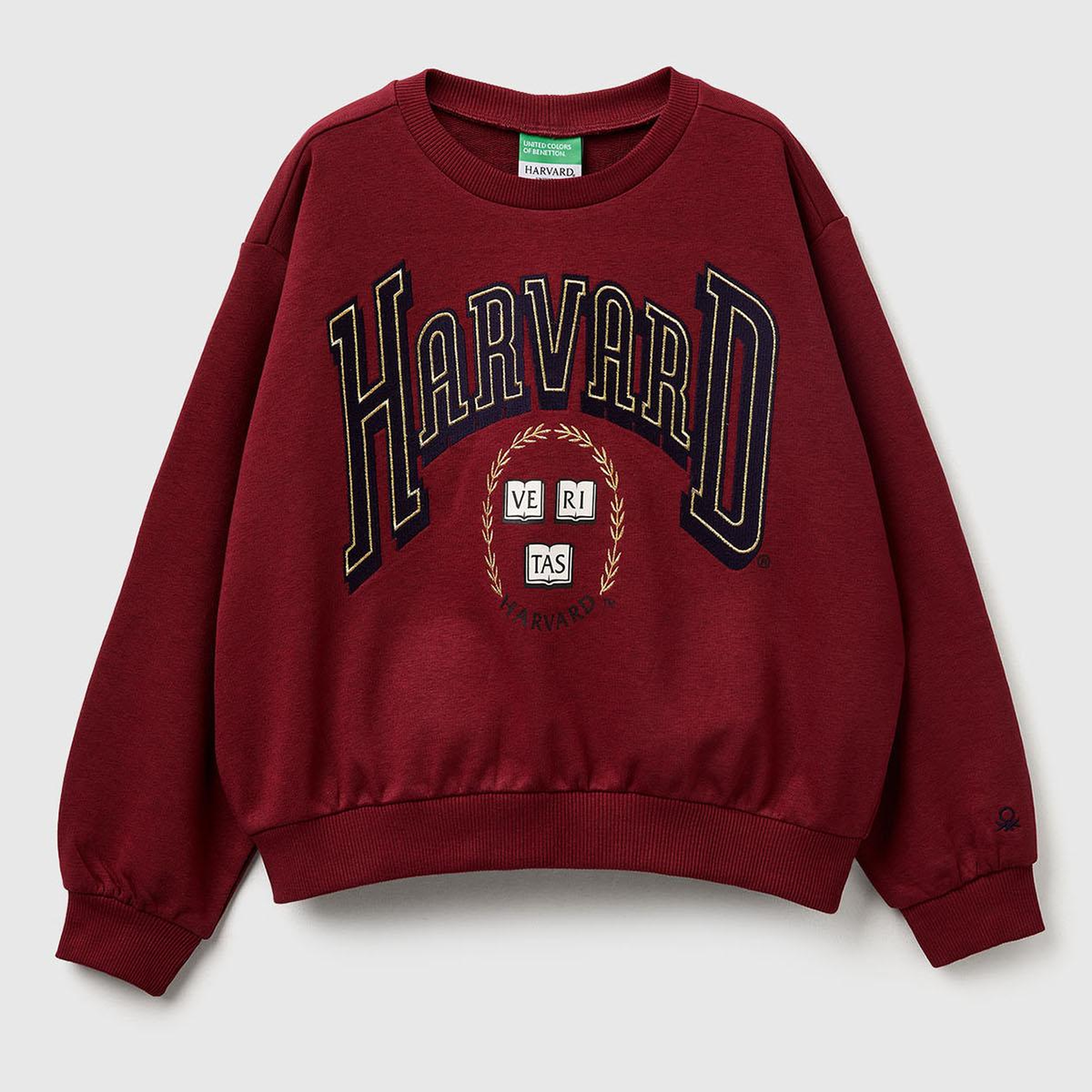 Kız Çocuk Bordo Önü Baskılı Logo İşlemeli Relaxed Fit Kısa Sweatshirt