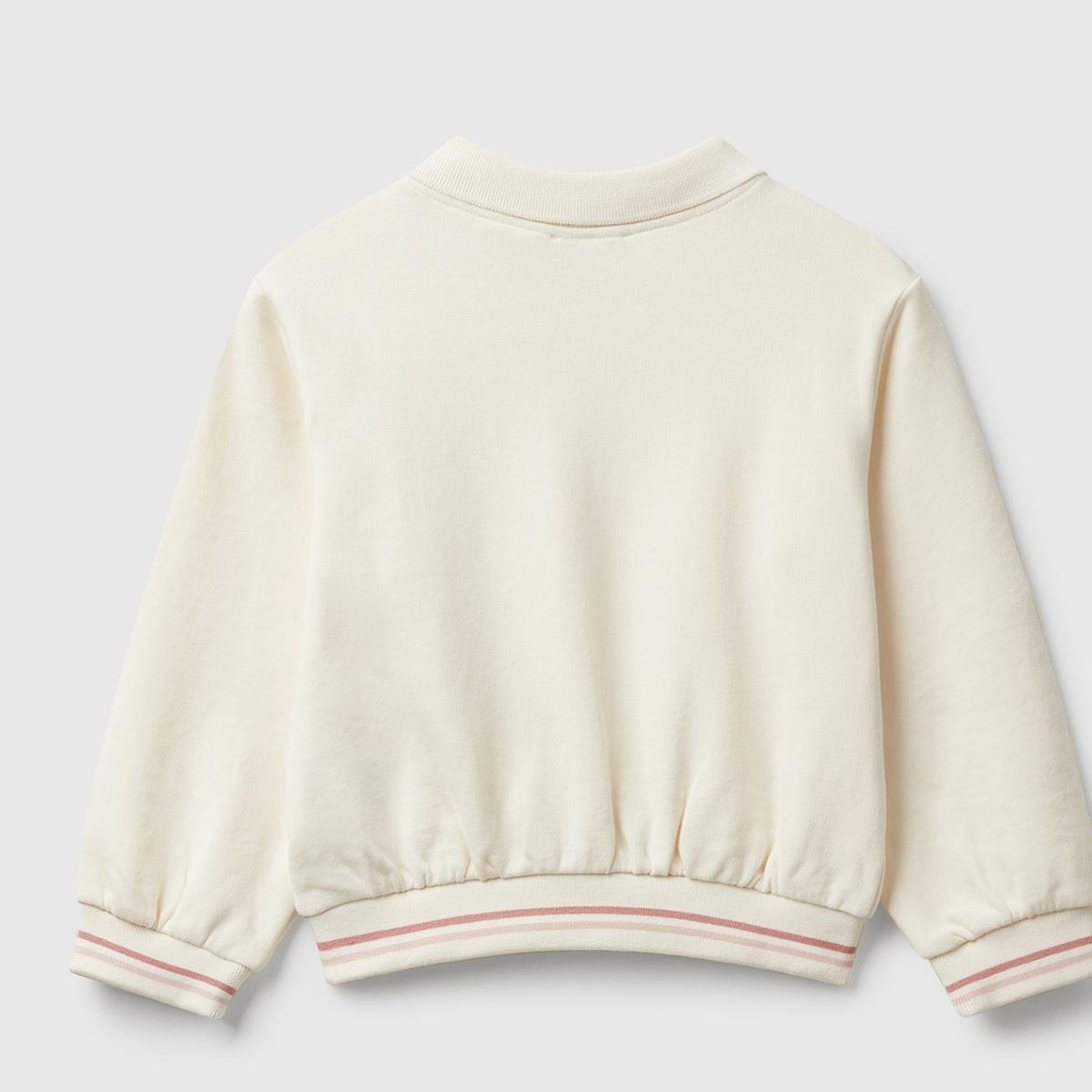 Kız Çocuk Ekru Simli Grafik Nakışlı Çizgi Detaylı Klasik Yaka Sweatshirt