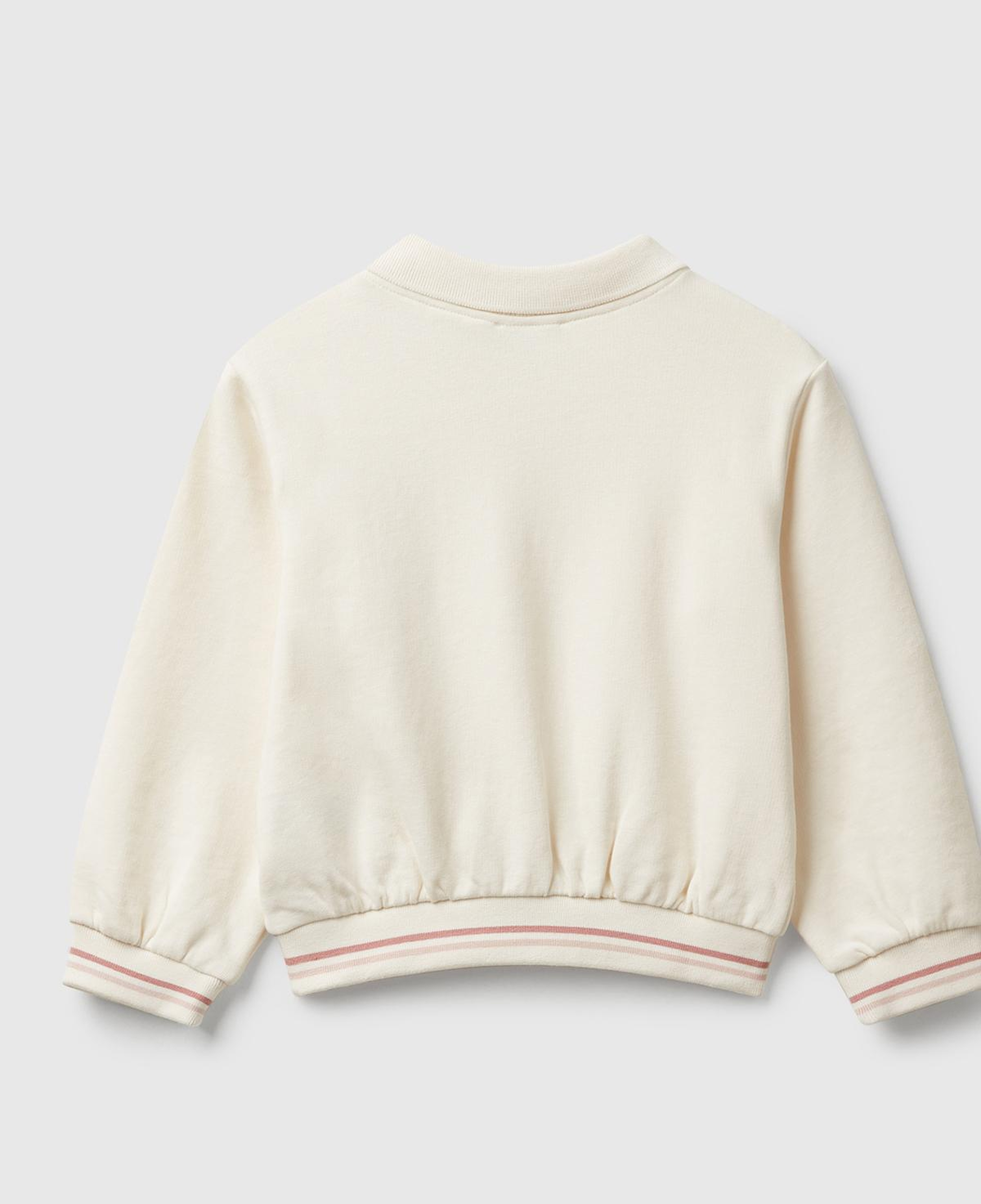 Kız Çocuk Ekru Simli Grafik Nakışlı Çizgi Detaylı Klasik Yaka Sweatshirt