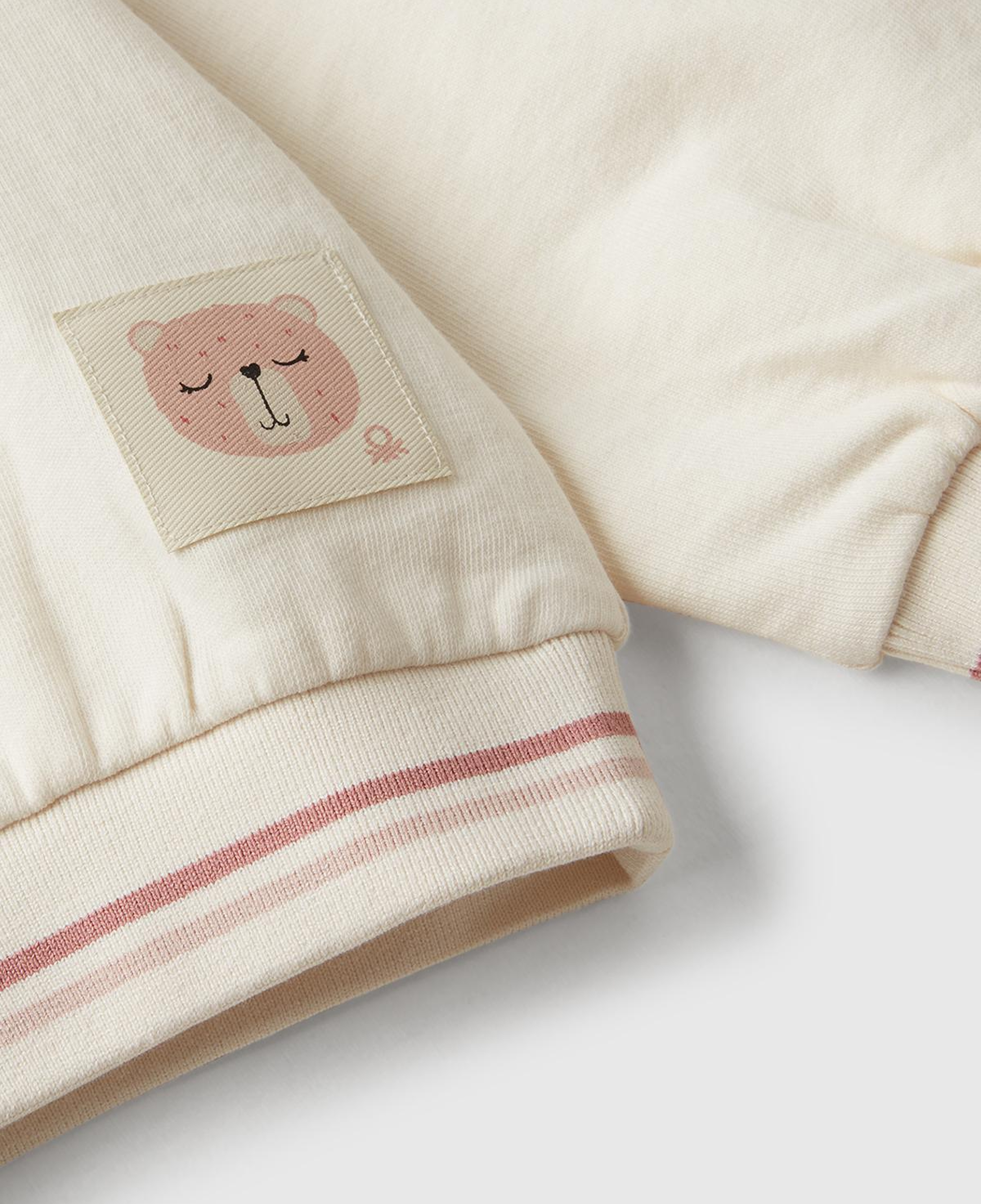 Kız Çocuk Ekru Simli Grafik Nakışlı Çizgi Detaylı Klasik Yaka Sweatshirt