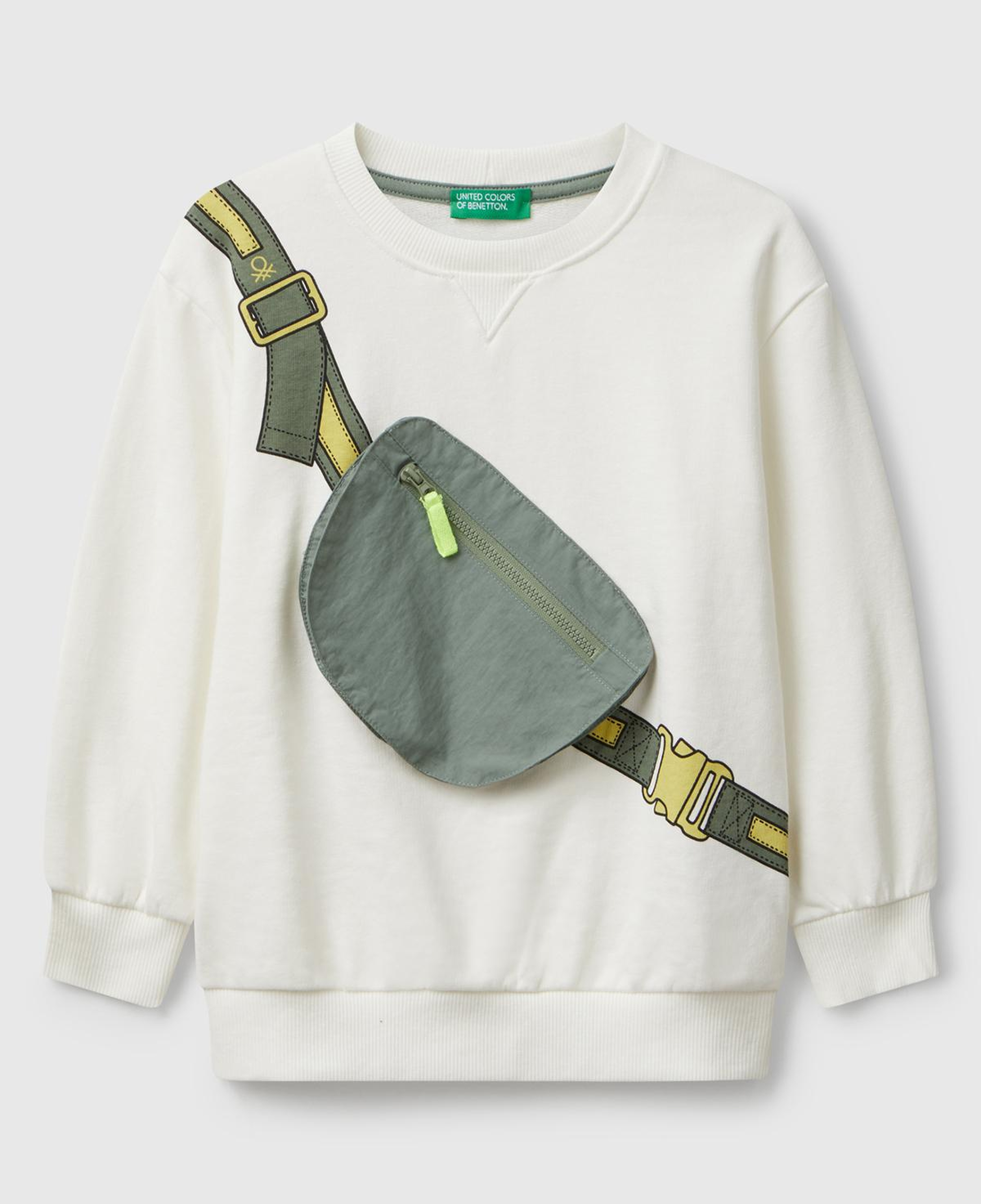 Erkek Çocuk Ekru Önü İllüzyon Efektli Bisiklet Yaka Relaxed Fit Sweatshirt