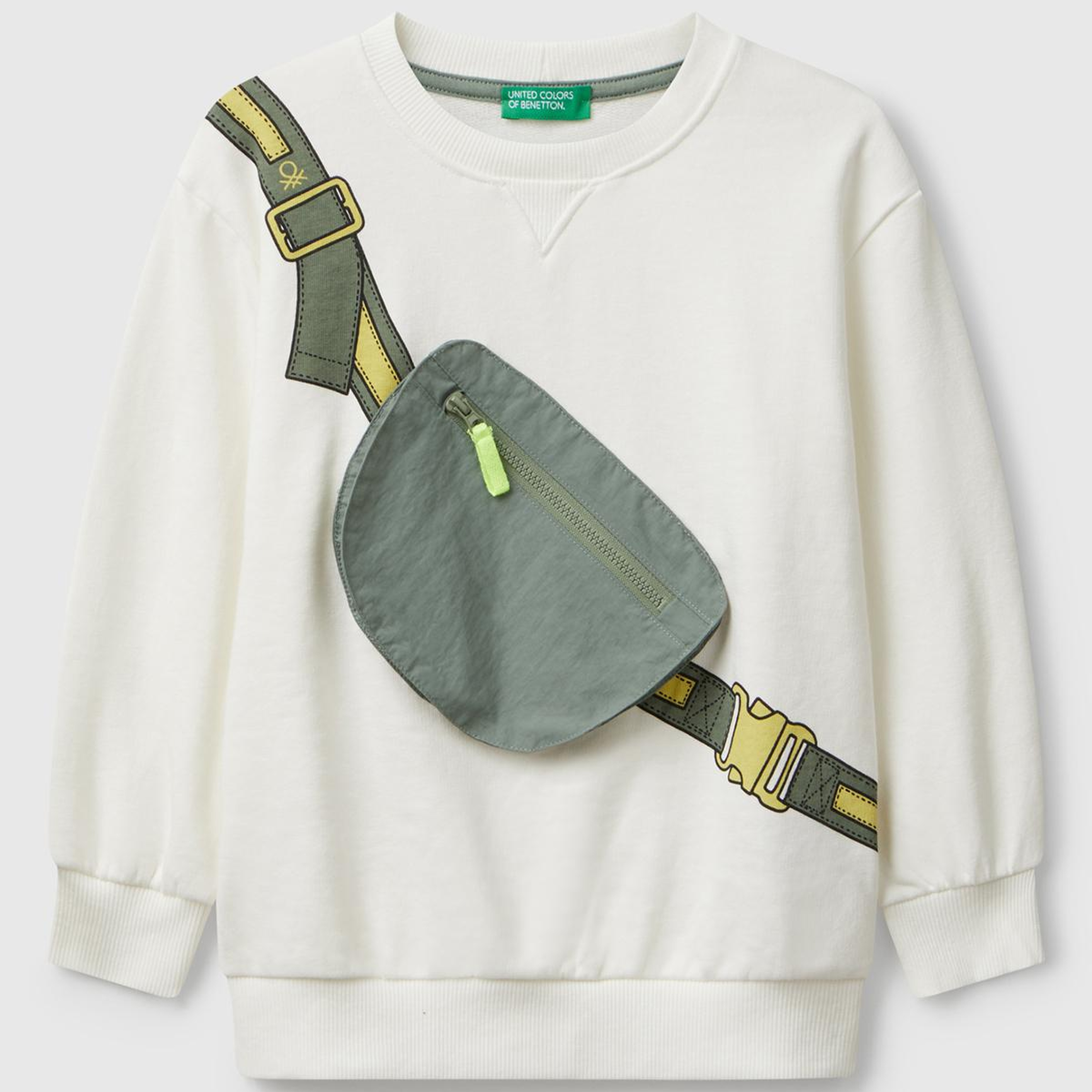 Erkek Çocuk Ekru Önü İllüzyon Efektli Bisiklet Yaka Relaxed Fit Sweatshirt