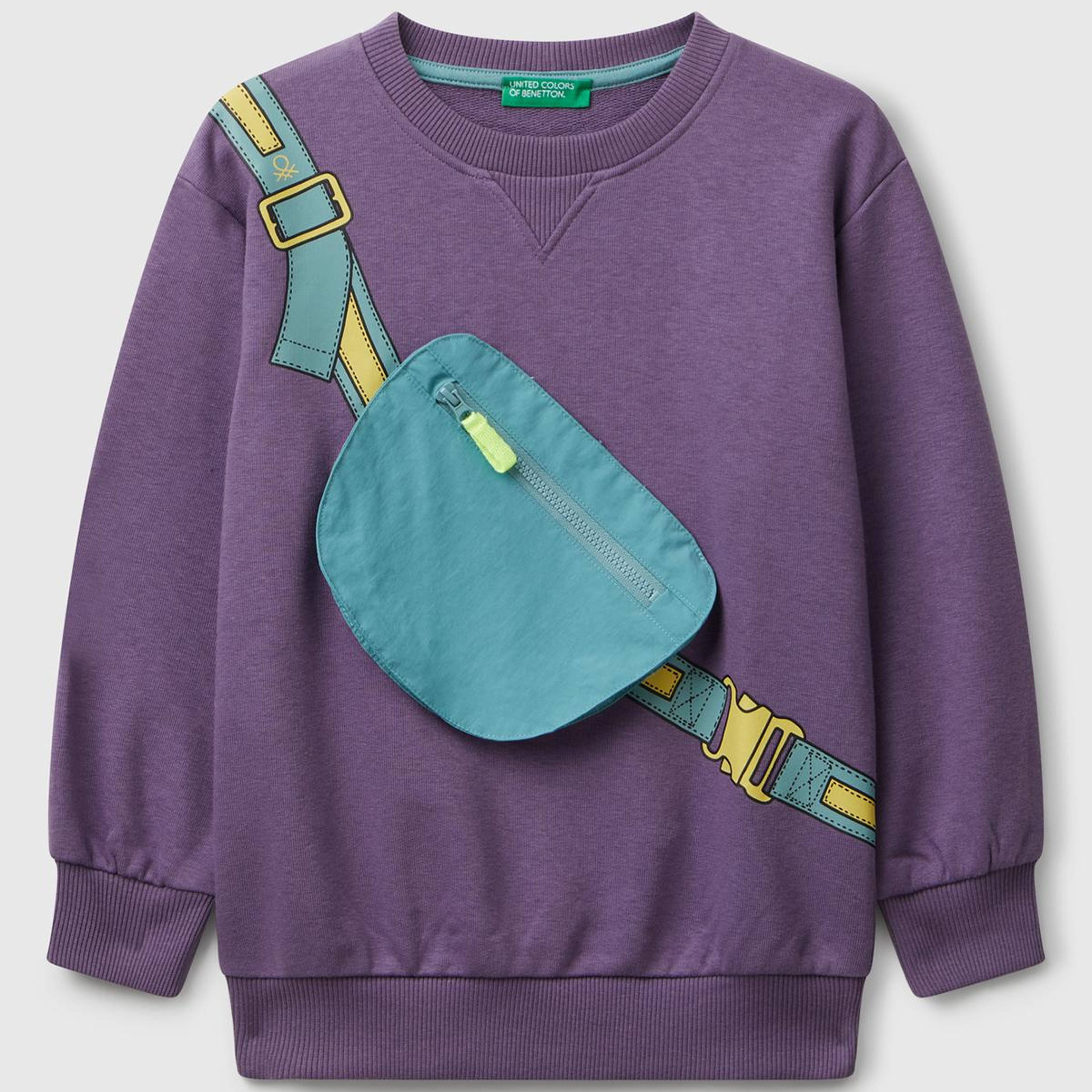Erkek Çocuk Mor Önü İllüzyon Efektli Bisiklet Yaka Relaxed Fit Sweatshirt