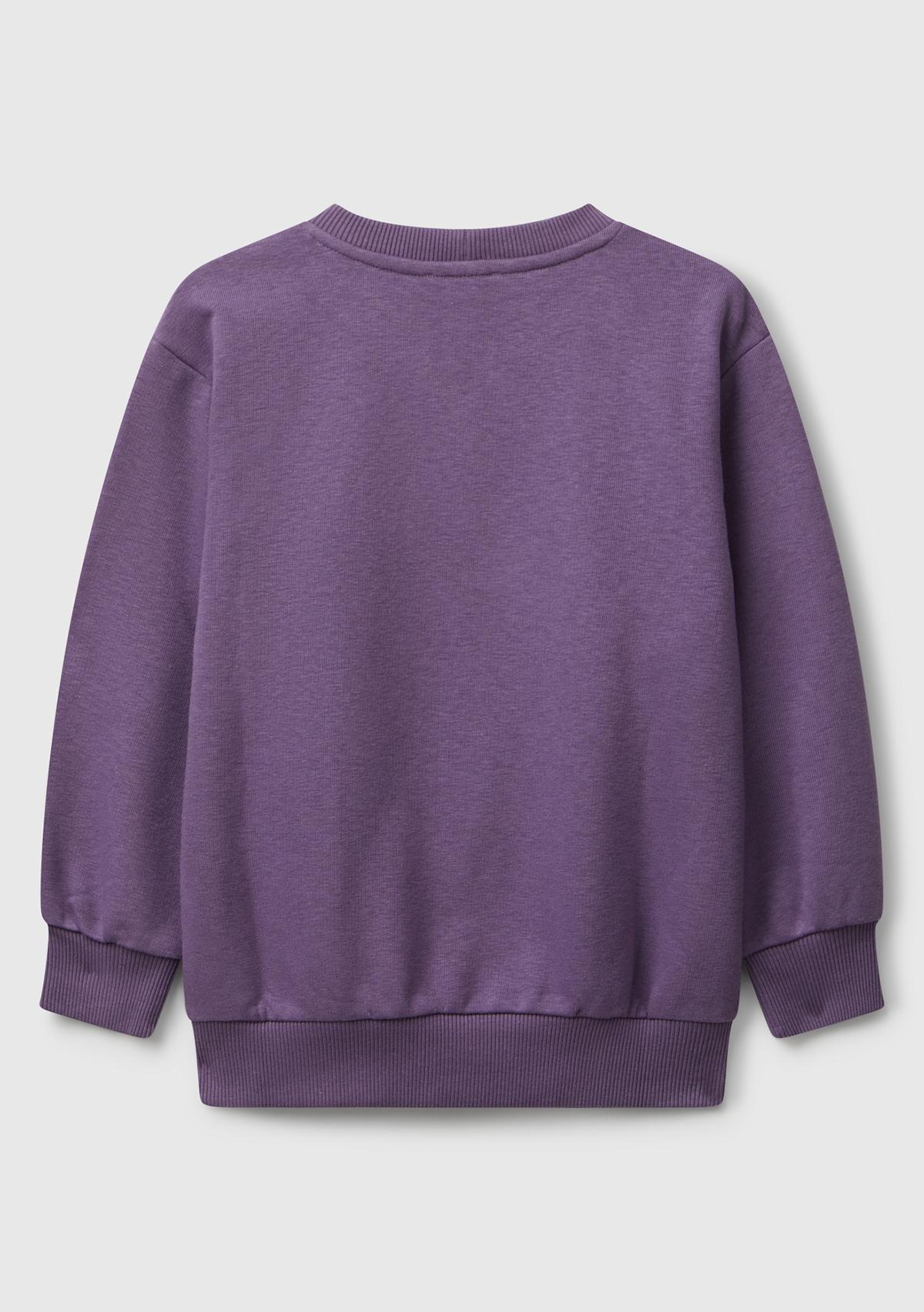 Erkek Çocuk Mor Önü İllüzyon Efektli Bisiklet Yaka Relaxed Fit Sweatshirt