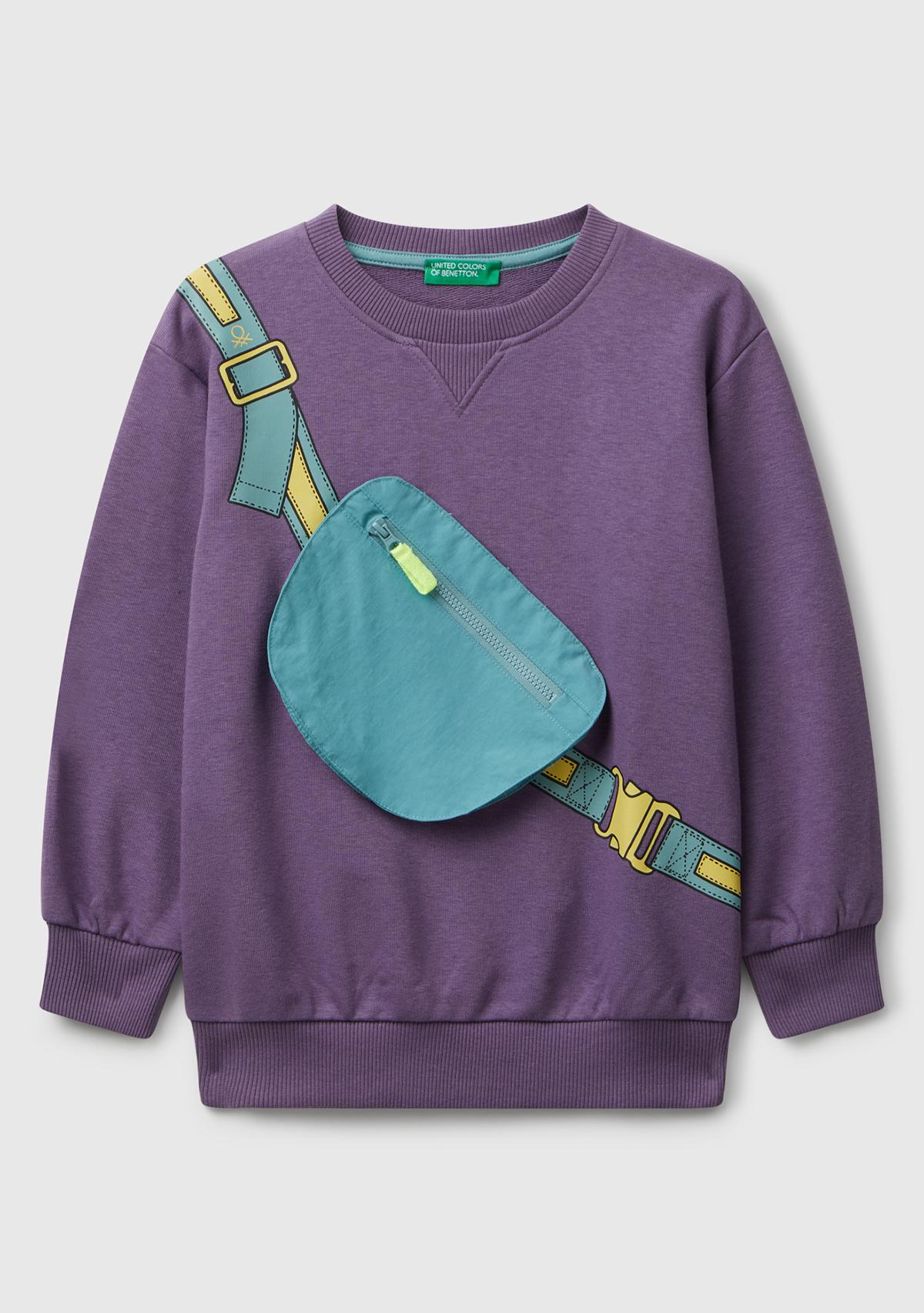 Erkek Çocuk Mor Önü İllüzyon Efektli Bisiklet Yaka Relaxed Fit Sweatshirt