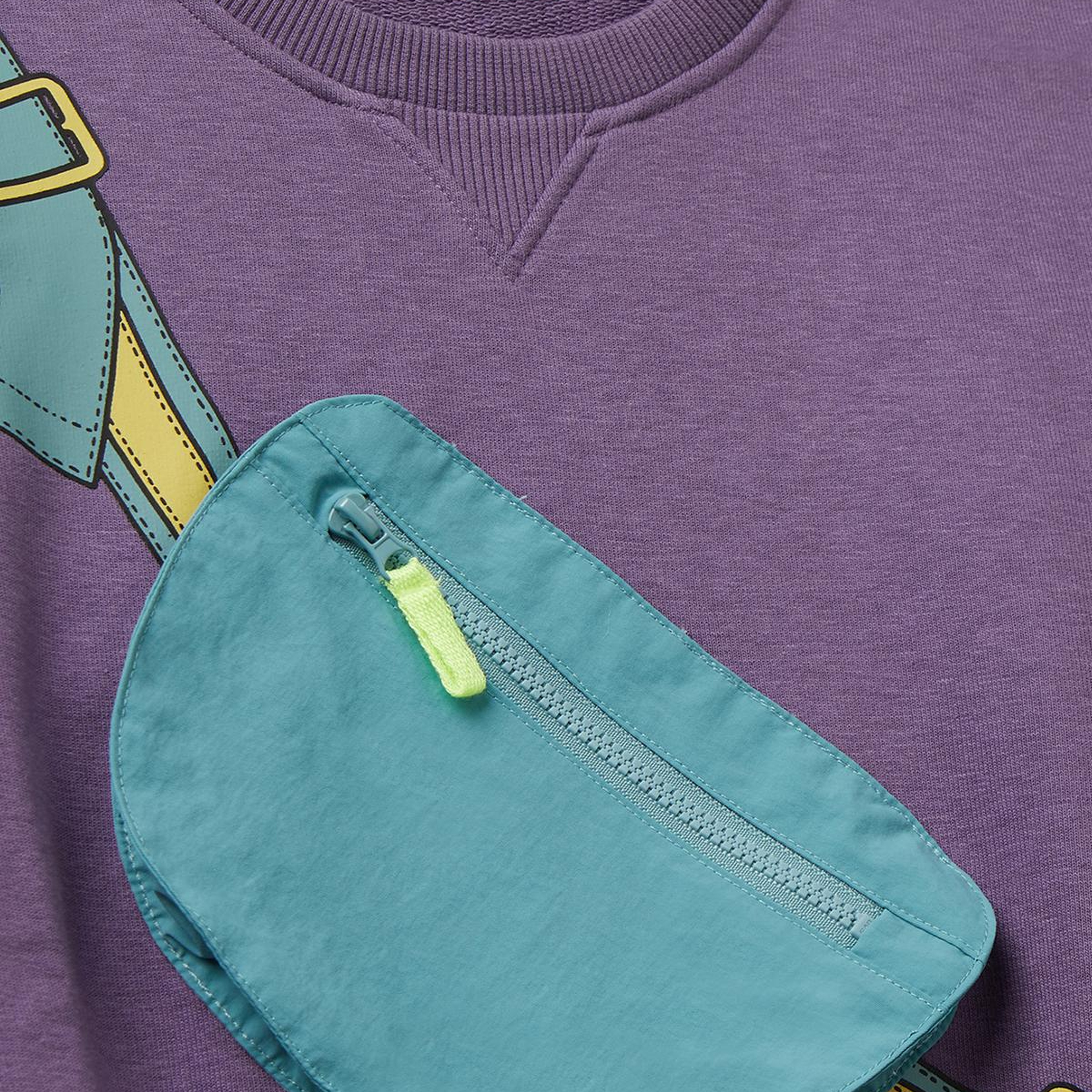 Erkek Çocuk Mor Önü İllüzyon Efektli Bisiklet Yaka Relaxed Fit Sweatshirt
