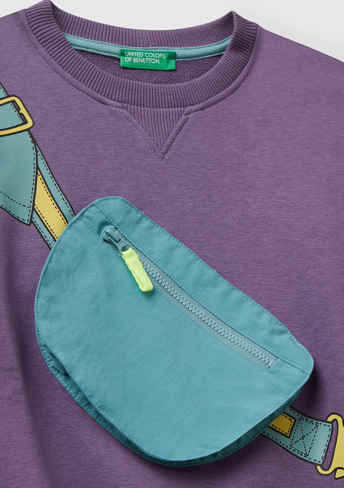 Erkek Çocuk Mor Önü İllüzyon Efektli Bisiklet Yaka Relaxed Fit Sweatshirt
