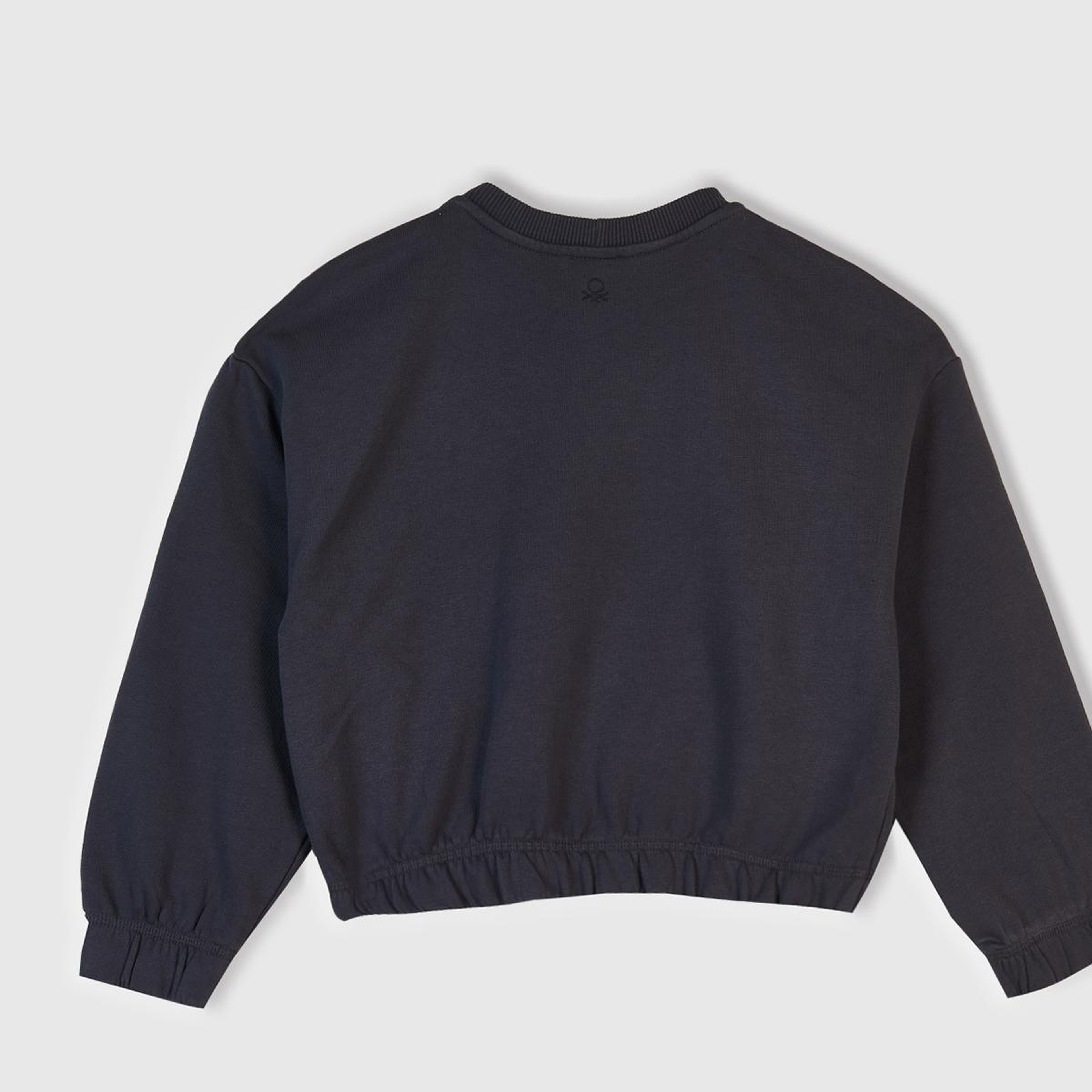 Kız Çocuk Koyu Gri İşlemeli Aplikeli Logo Detaylı Ribana Relaxed Fit Sweatshirt