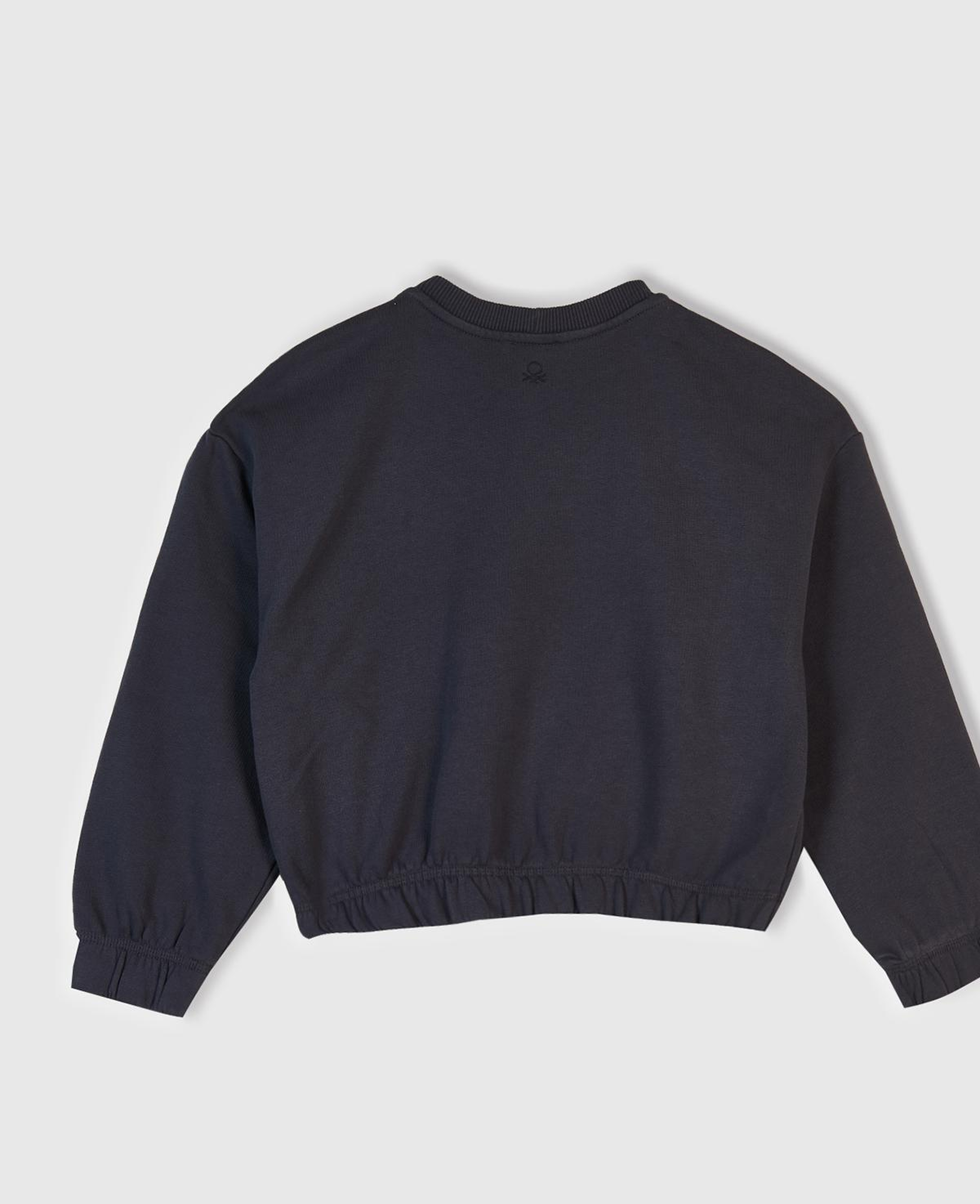Kız Çocuk Koyu Gri İşlemeli Aplikeli Logo Detaylı Ribana Relaxed Fit Sweatshirt