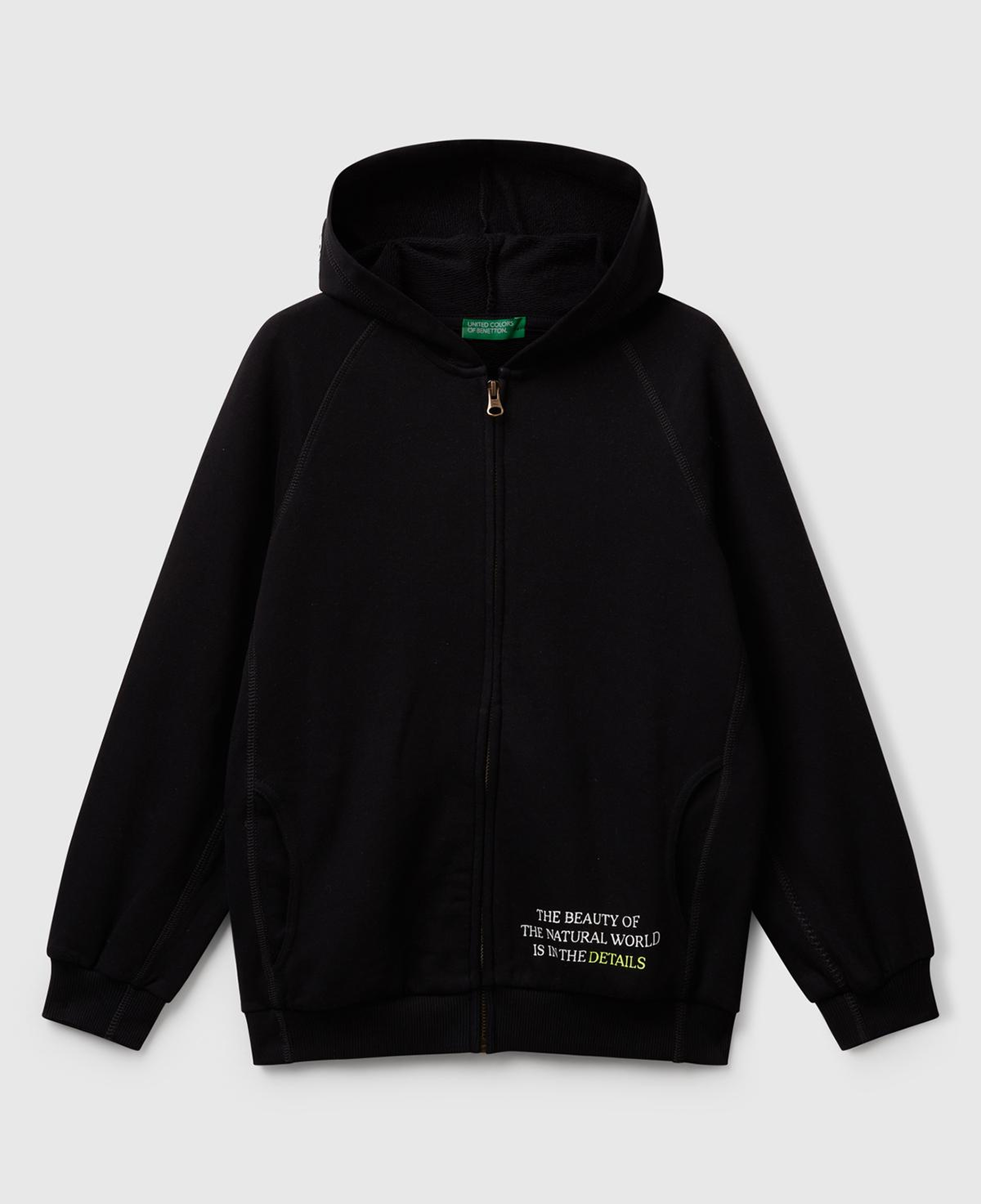Erkek Çocuk Siyah Önü ve Arkası Baskılı Fermuarlı Yan Cepli Sweatshirt