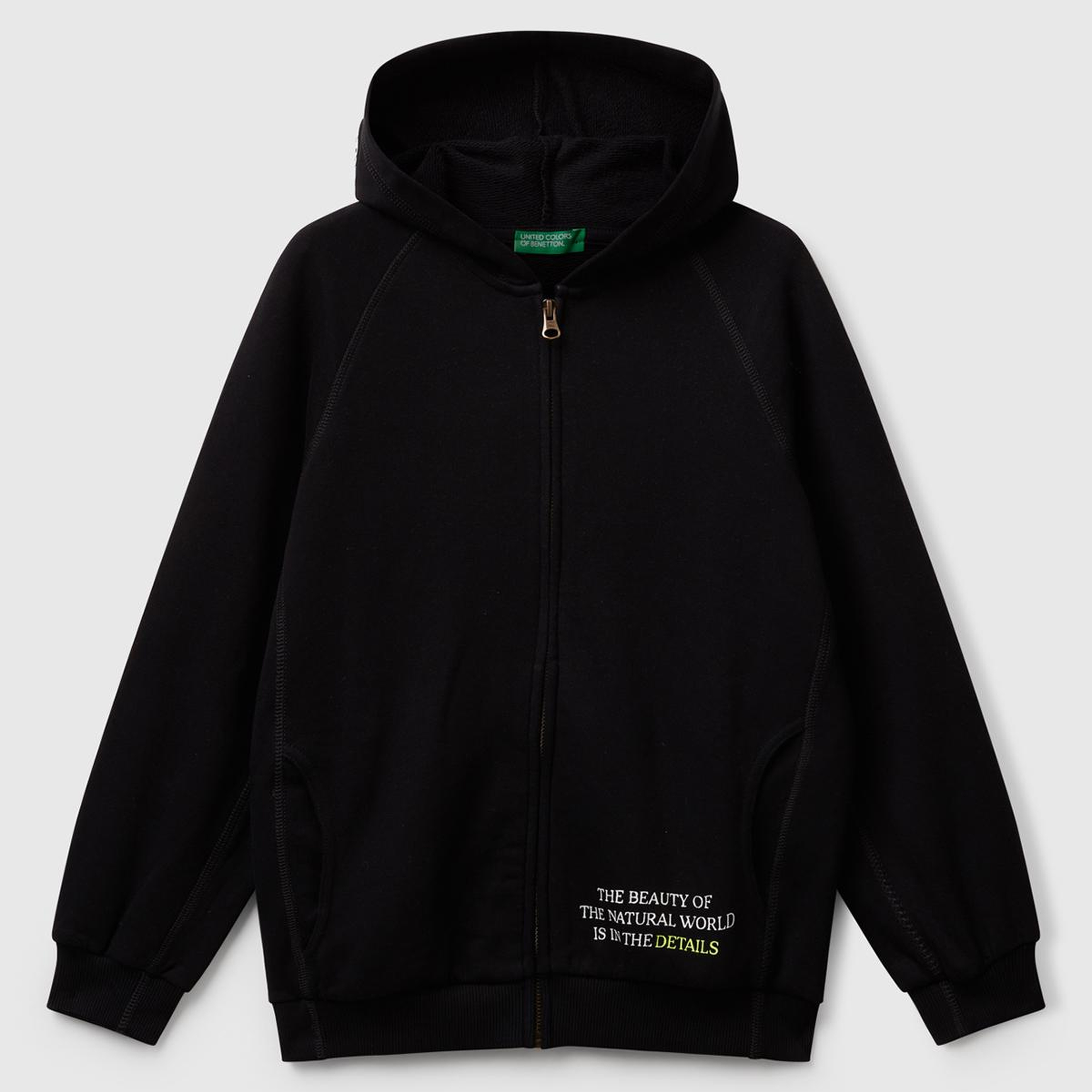 Erkek Çocuk Siyah Önü ve Arkası Baskılı Fermuarlı Yan Cepli Sweatshirt