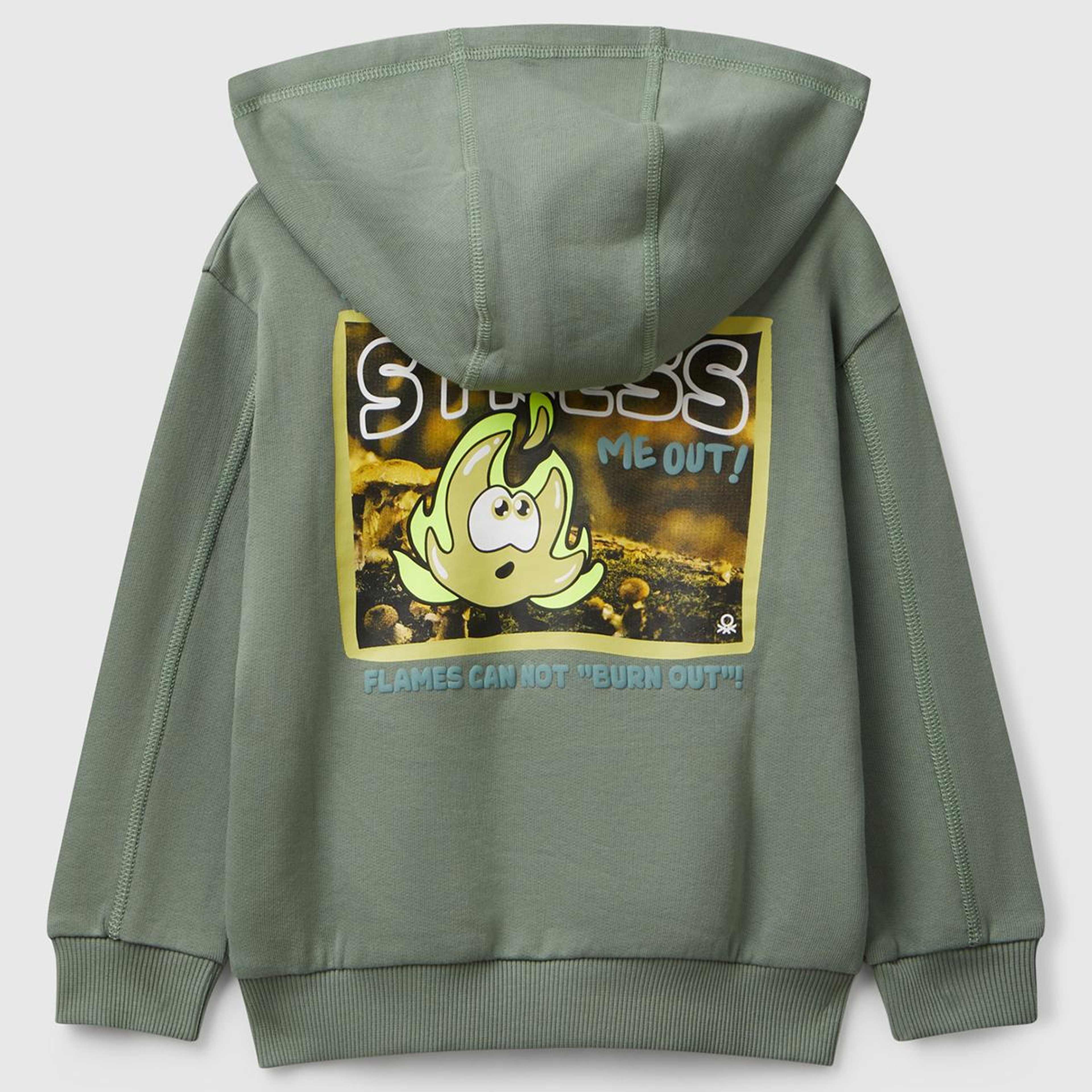 Erkek Çocuk Haki Baskılı Fermuarlı Kapüşonlu Relaxed Fit Sweatshirt