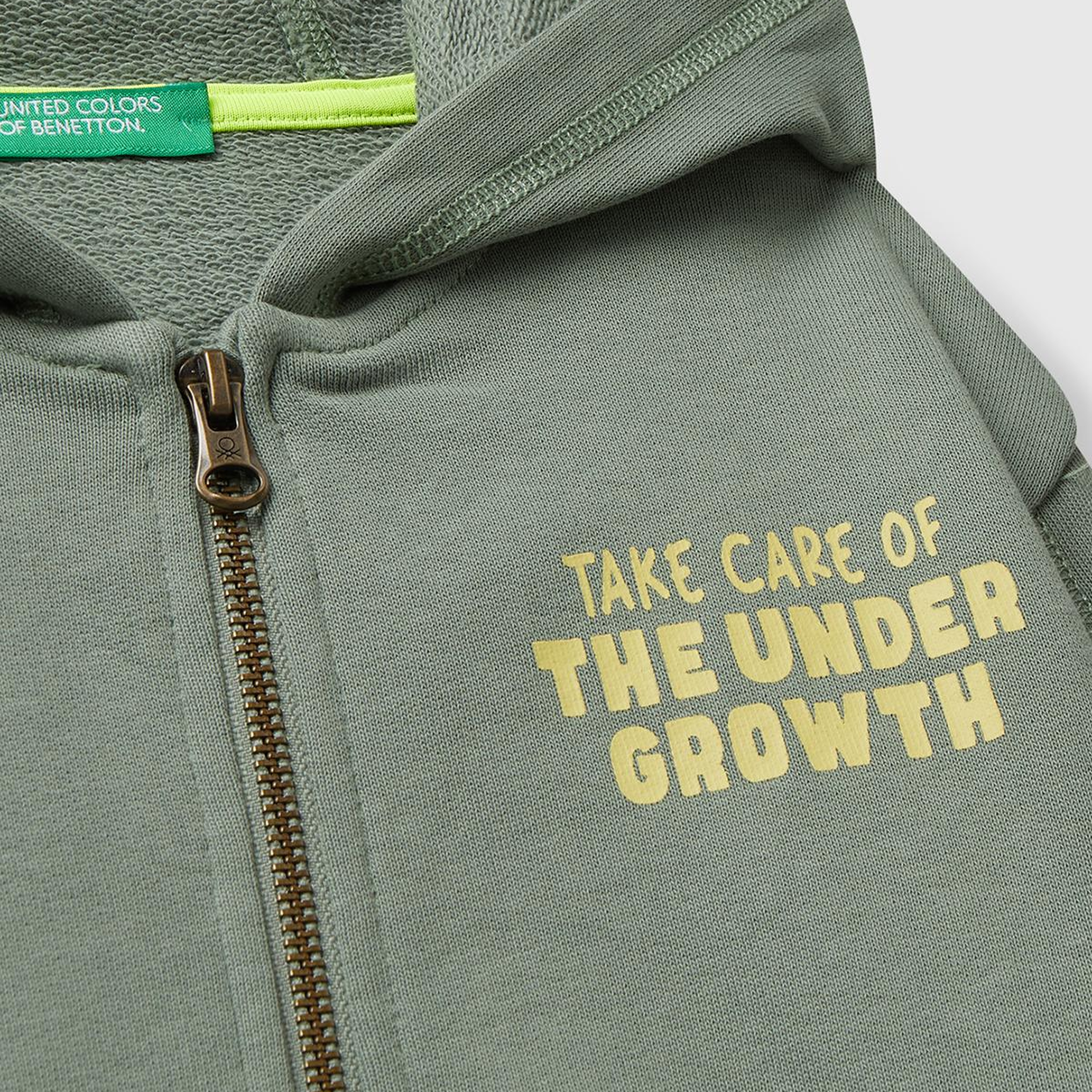 Erkek Çocuk Haki Baskılı Fermuarlı Kapüşonlu Relaxed Fit Sweatshirt