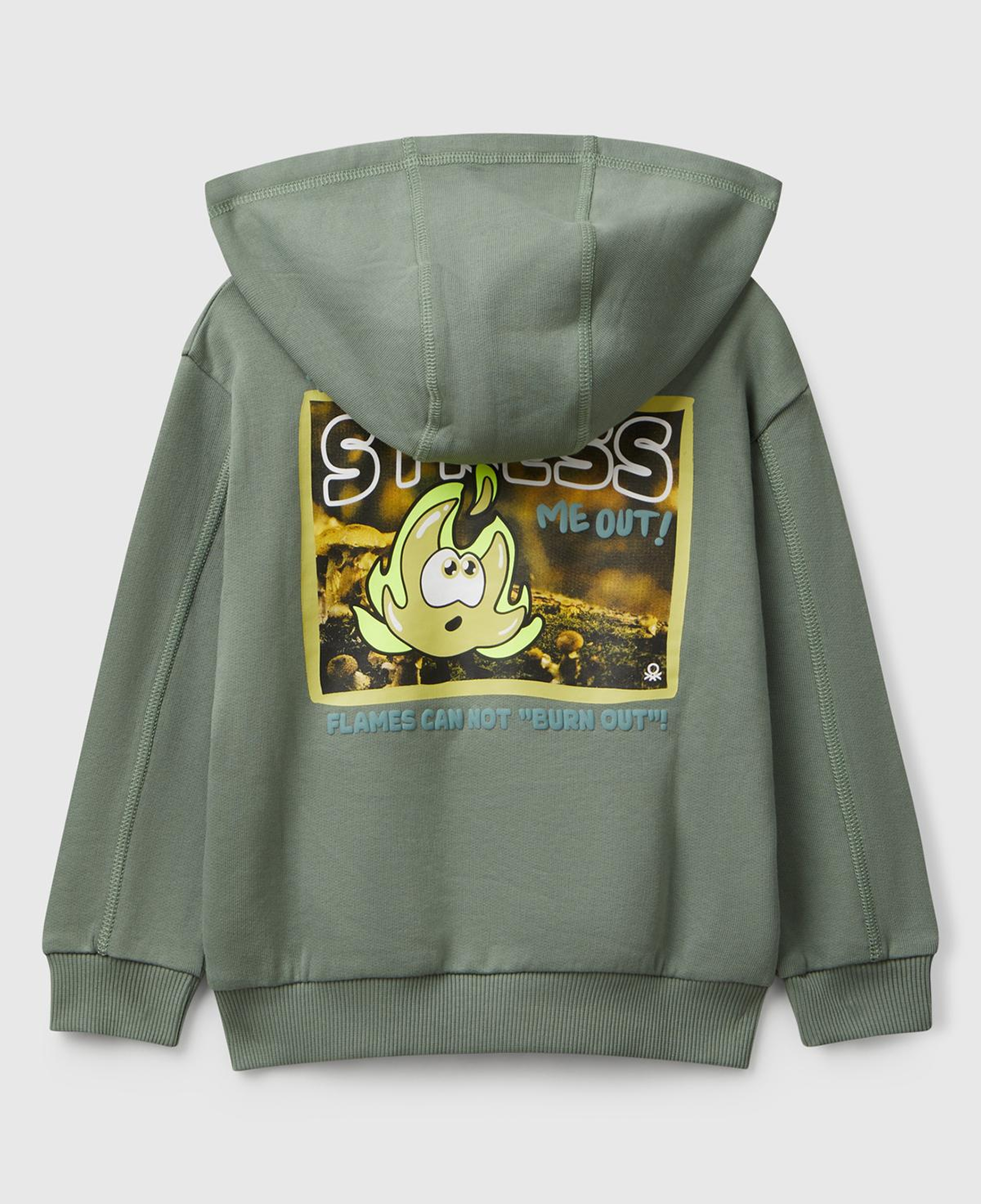 Erkek Çocuk Haki Baskılı Fermuarlı Kapüşonlu Relaxed Fit Sweatshirt