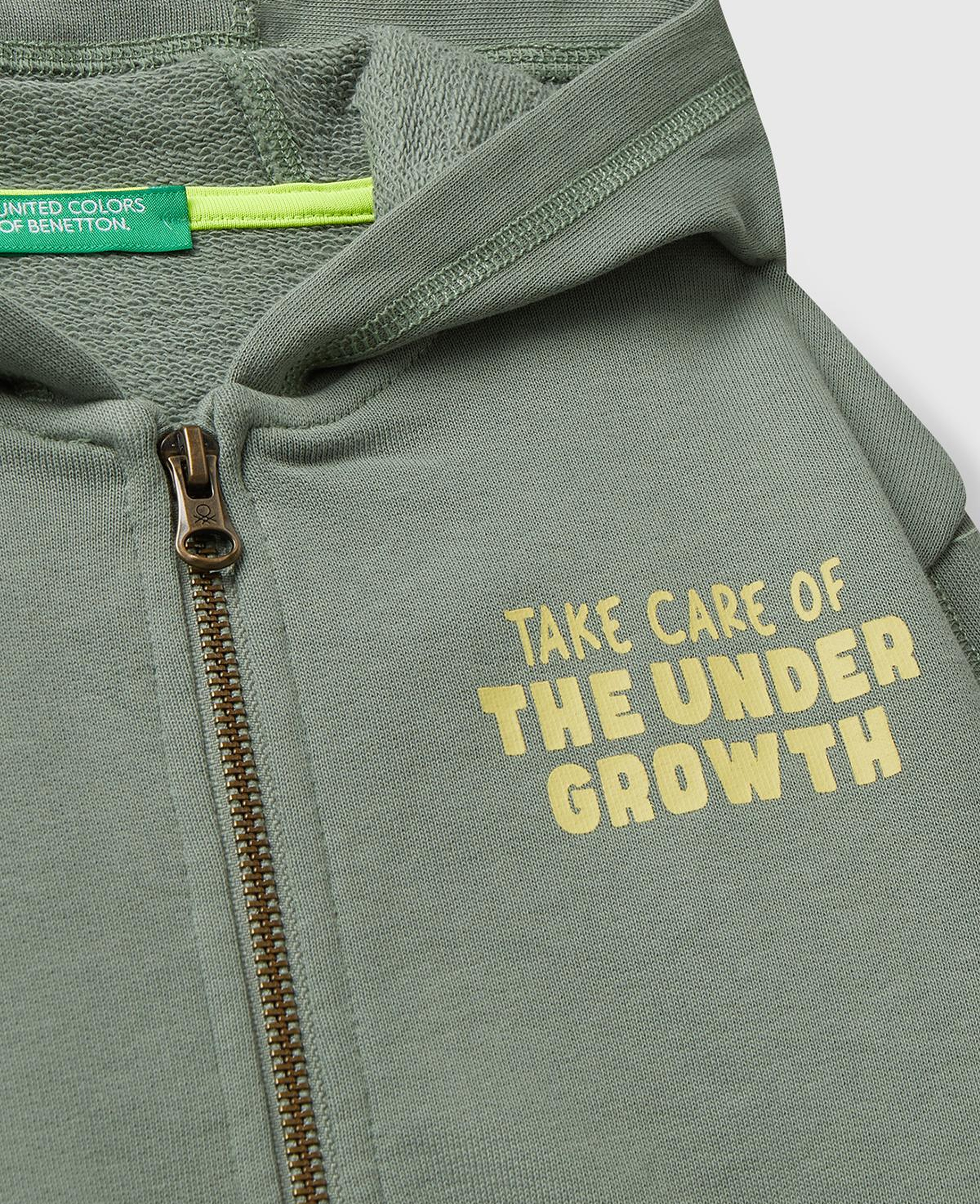 Erkek Çocuk Haki Baskılı Fermuarlı Kapüşonlu Relaxed Fit Sweatshirt