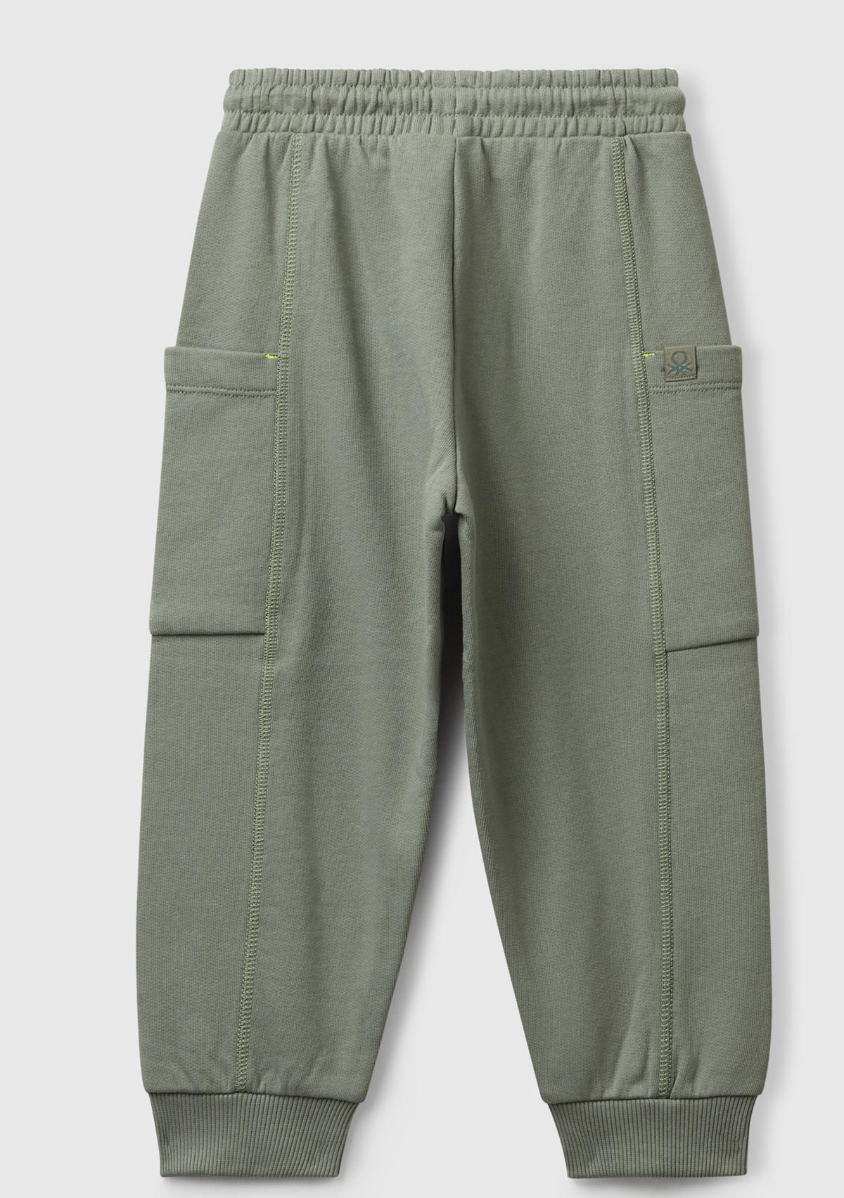 Erkek Çocuk Haki Büzgü İpli Yan Cepli Relaxed Fit Jogger Eşofman Altı